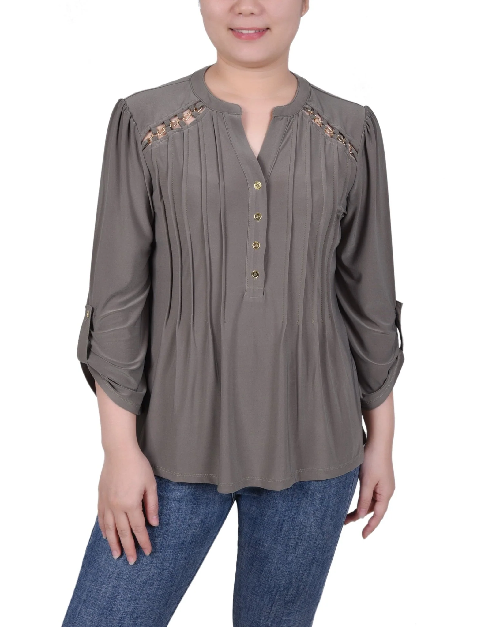 Pintuck Front Top With Chain Details - Petite - Image 16