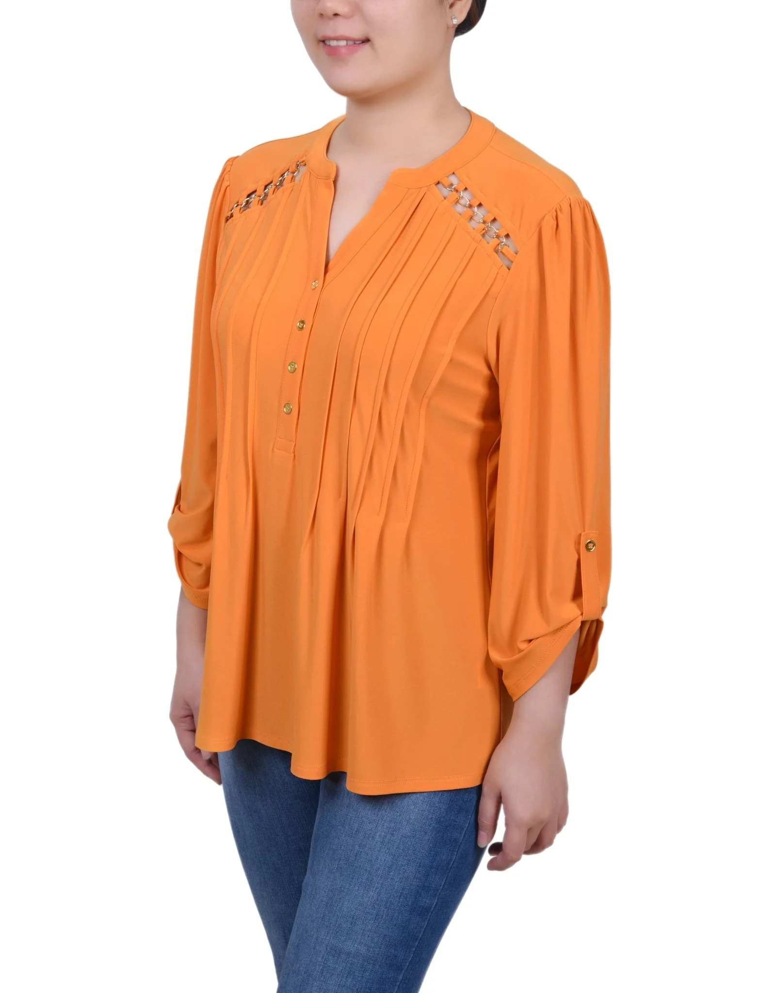 Pintuck Front Top With Chain Details - Petite - Image 20