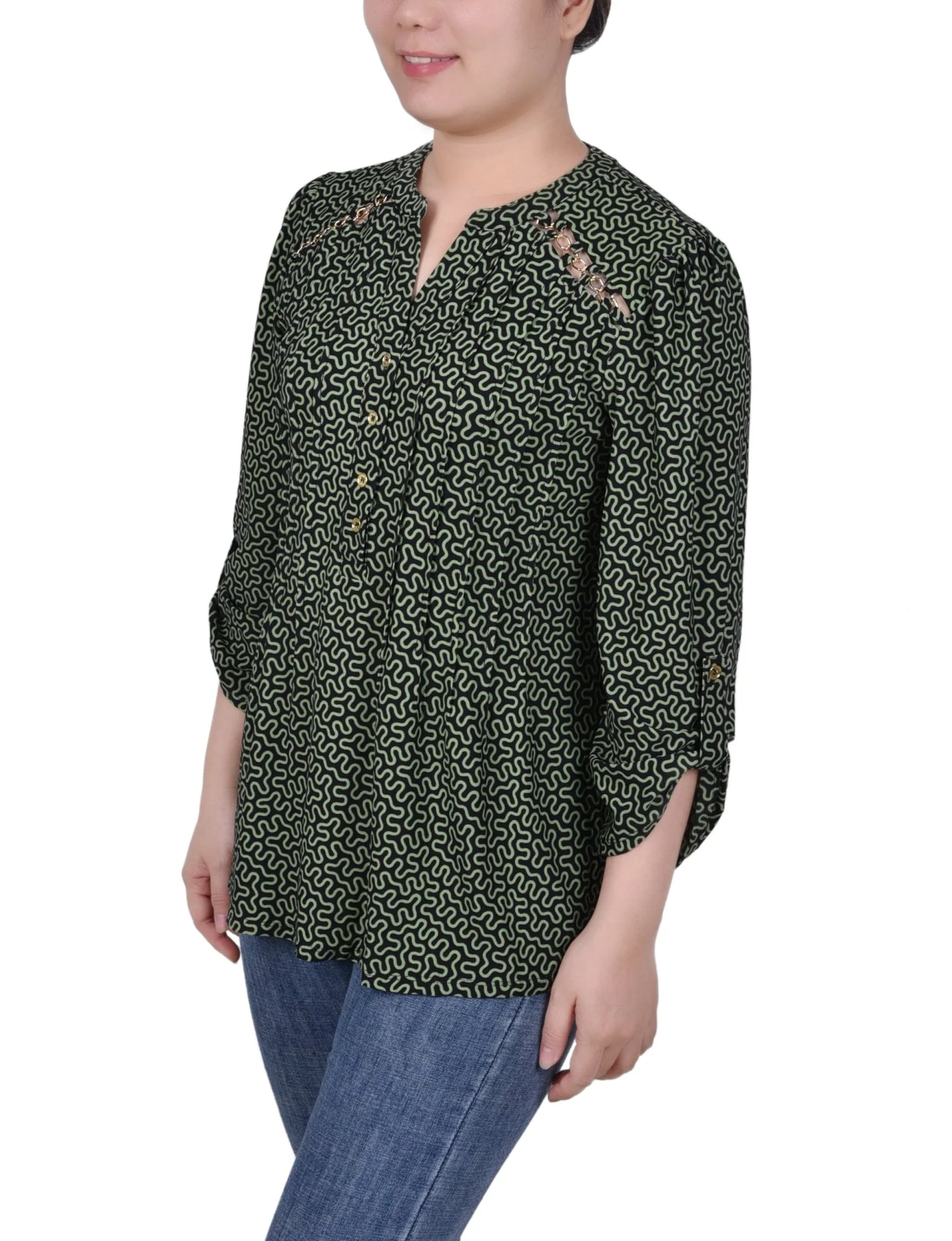Pintuck Front Top With Chain Details - Petite - Image 24