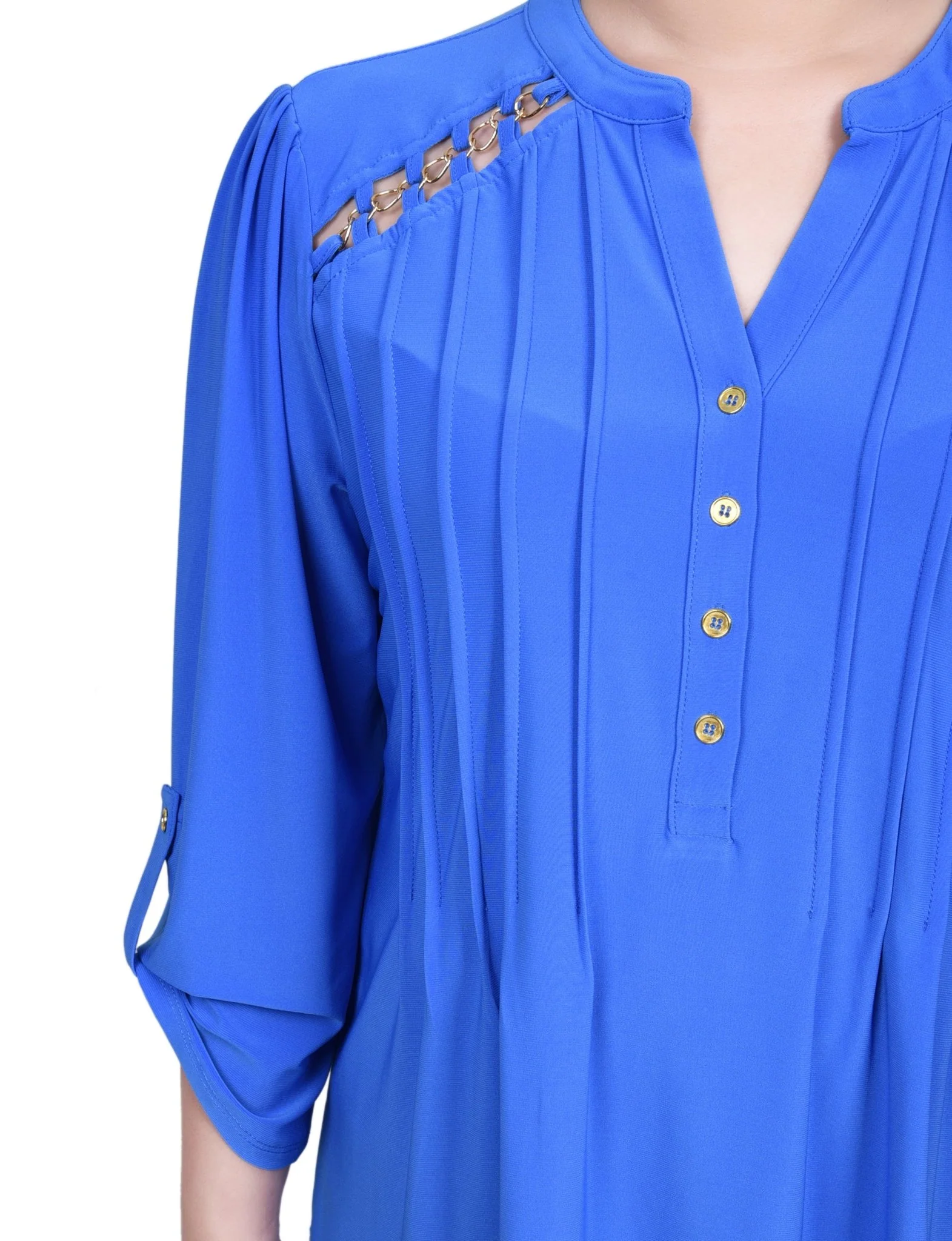 Pintuck Front Top With Chain Details - Petite - Image 3