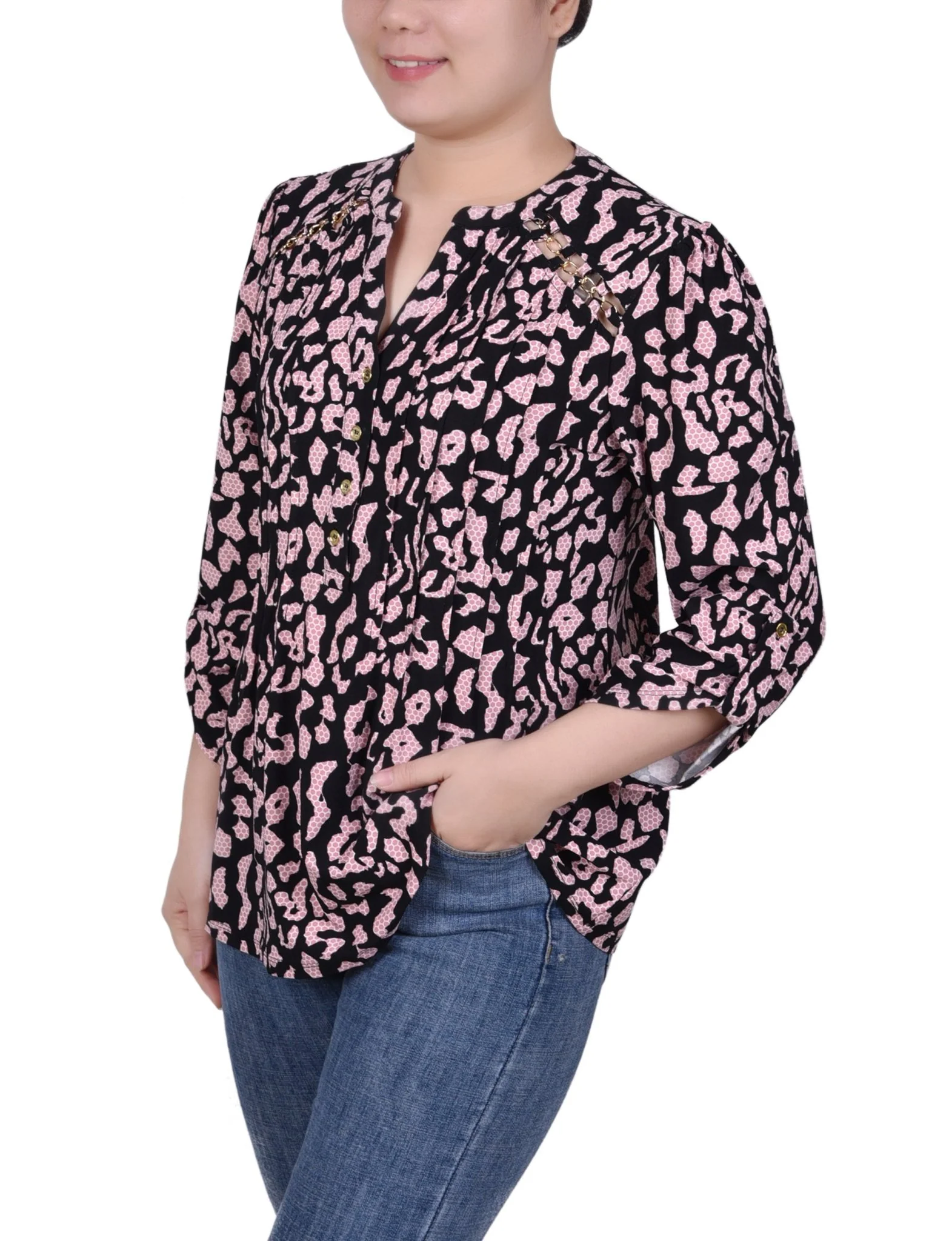 Pintuck Front Top With Chain Details - Petite - Image 6