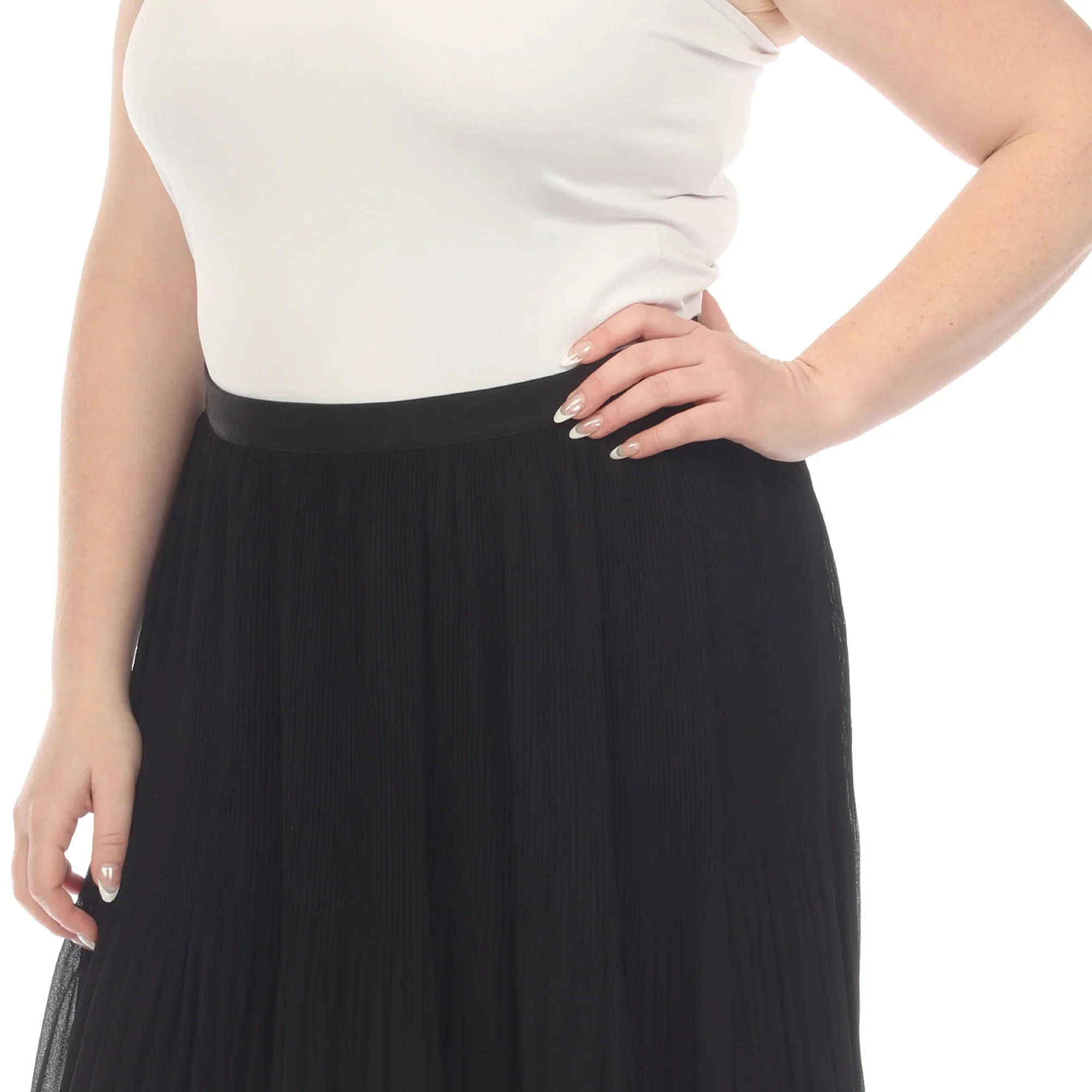 Plus Size Pleated Chiffon Midi Skirt - Image 19