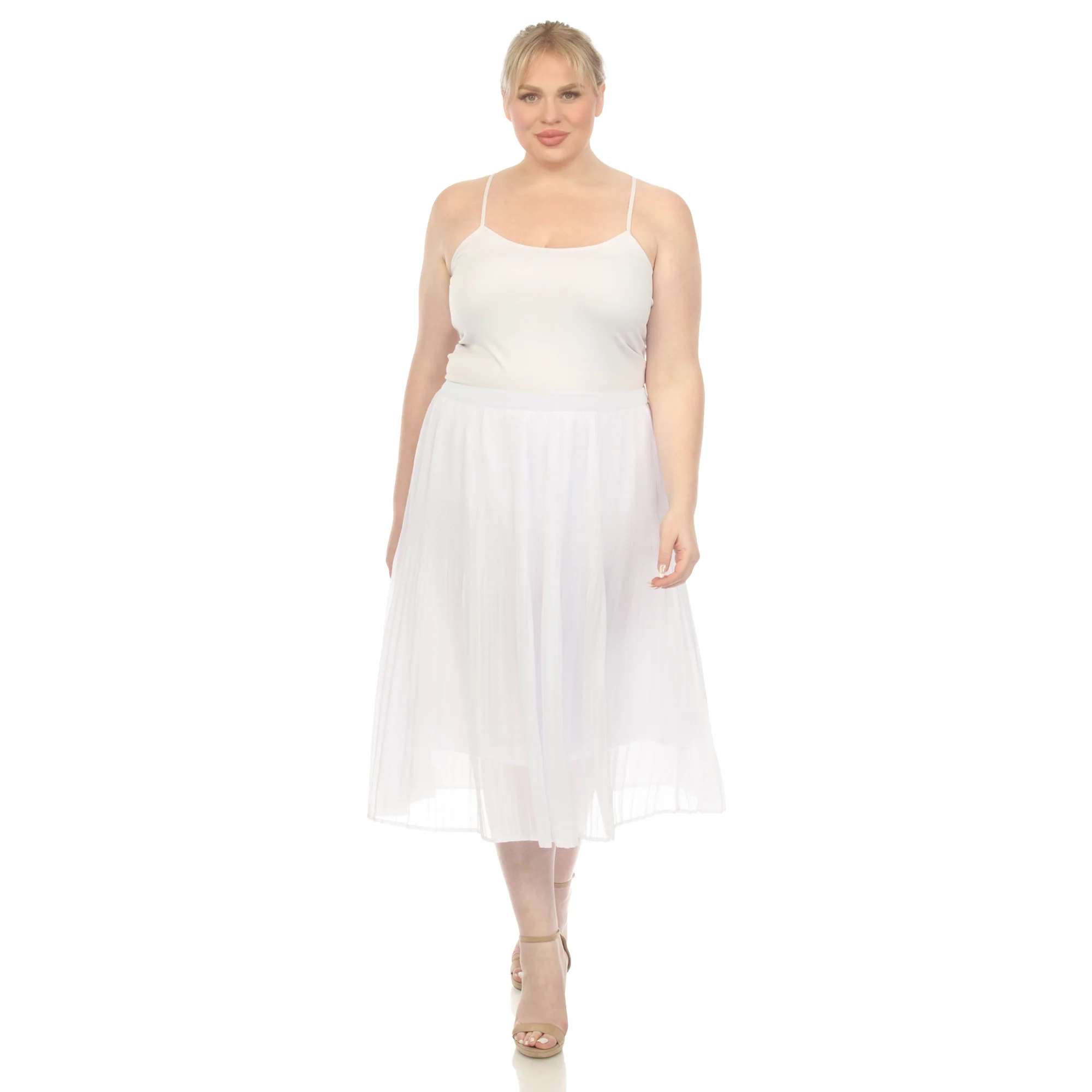 Plus Size Pleated Chiffon Midi Skirt - Image 25