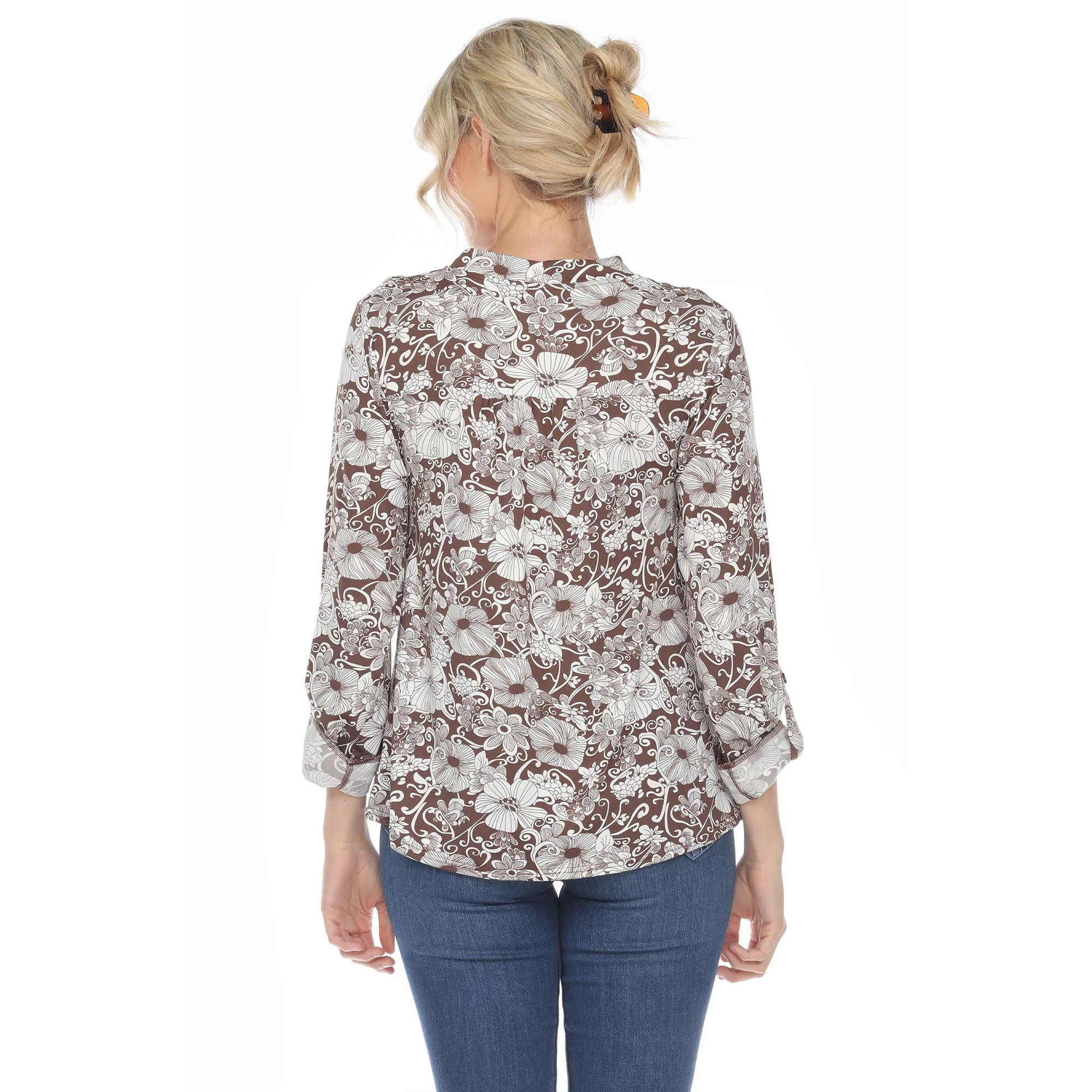 Pleated Long Sleeve Floral Print Blouse - Image 14