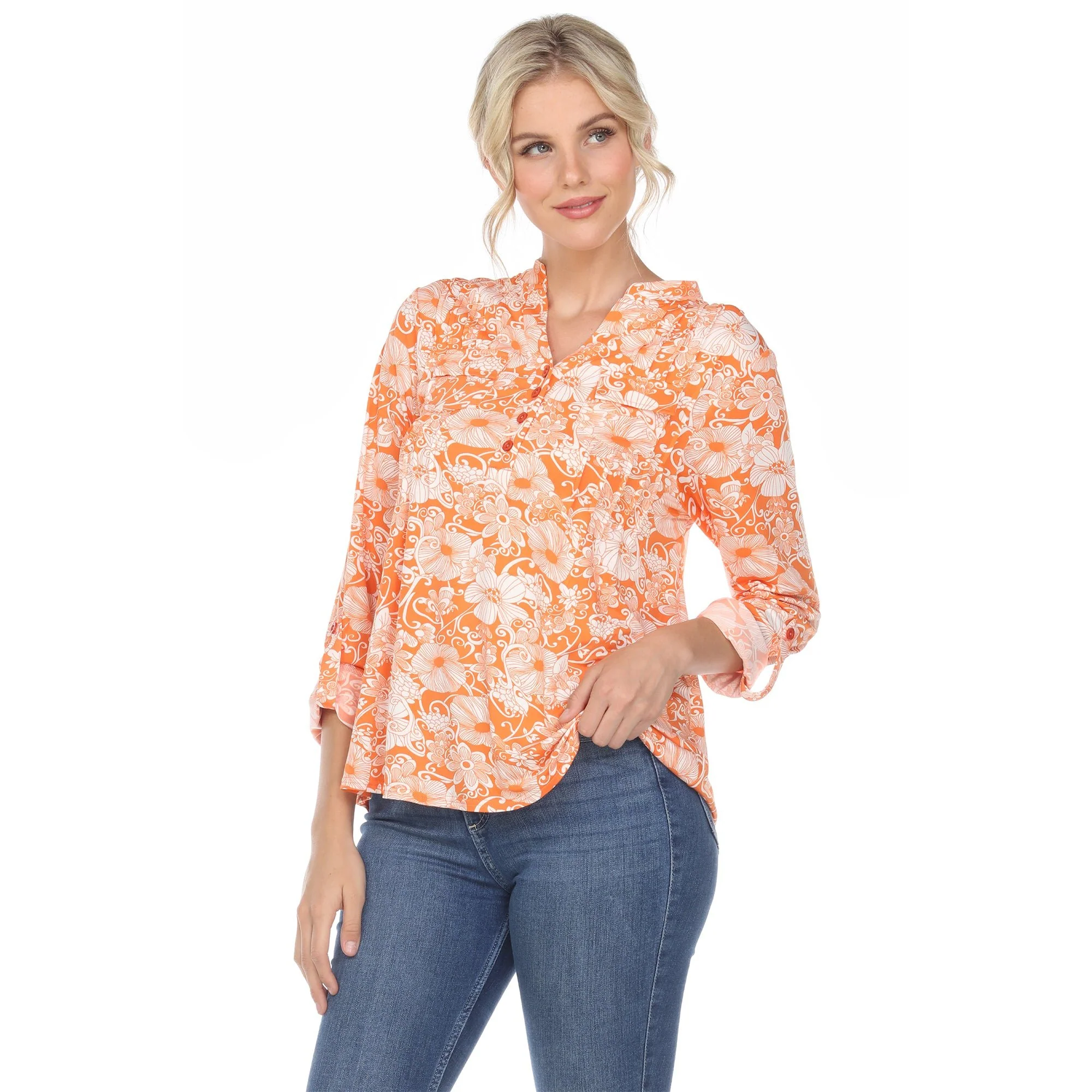 Pleated Long Sleeve Floral Print Blouse - Image 16