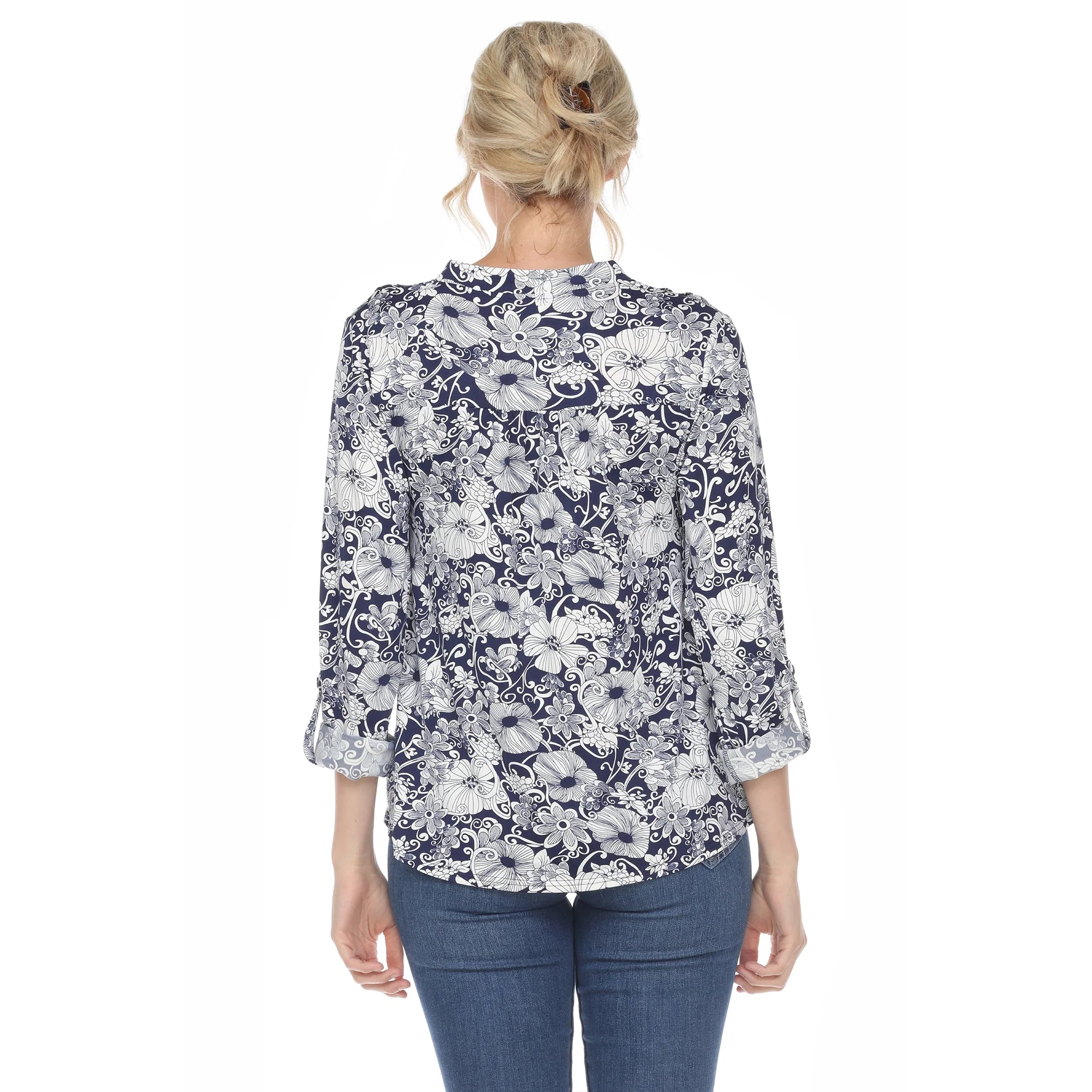 Pleated Long Sleeve Floral Print Blouse - Image 5