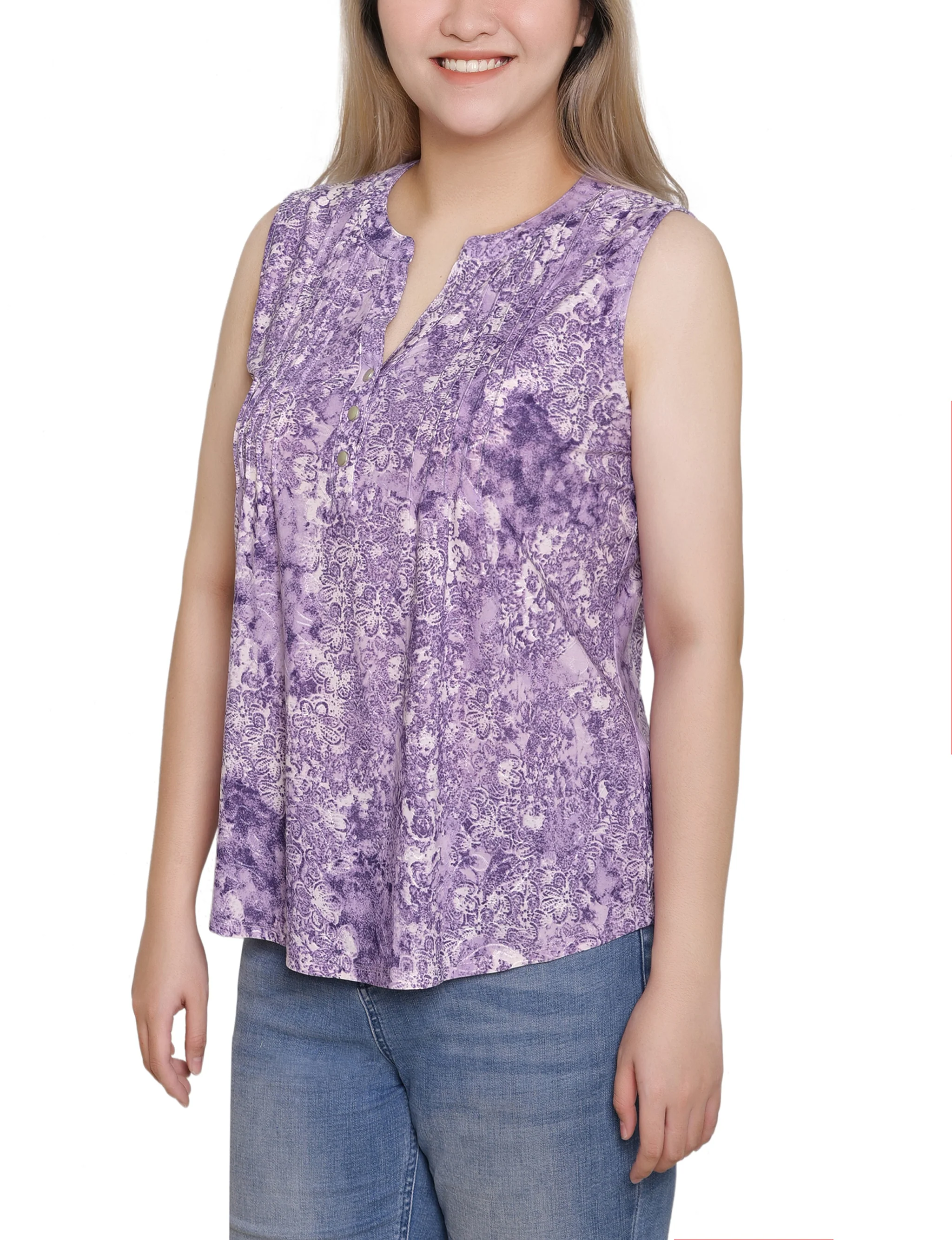 Plum Dustydusk Sleeveless Jacquard Y Neck Top - Petite - Image 3
