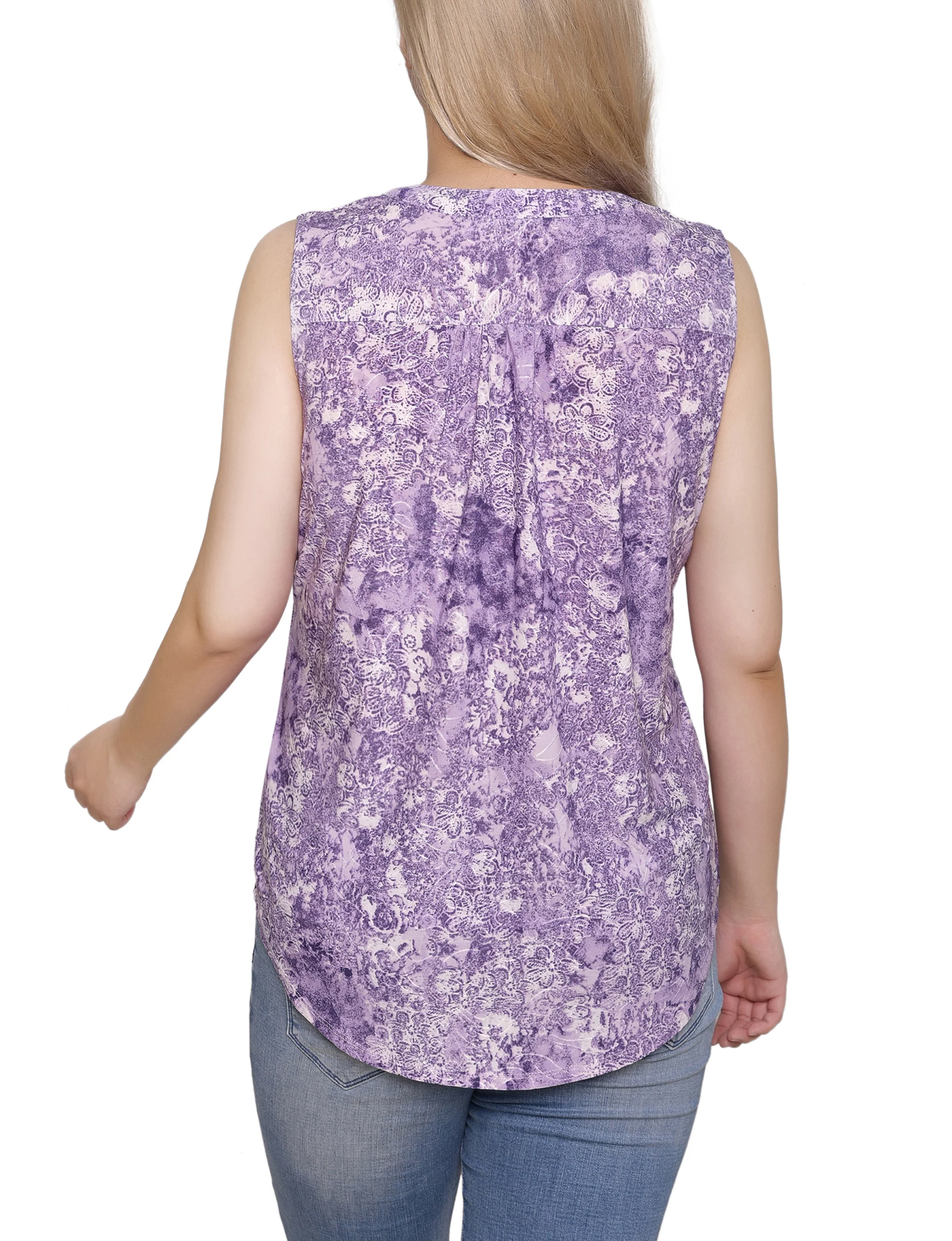 Plum Dustydusk Sleeveless Jacquard Y Neck Top - Petite - Image 4