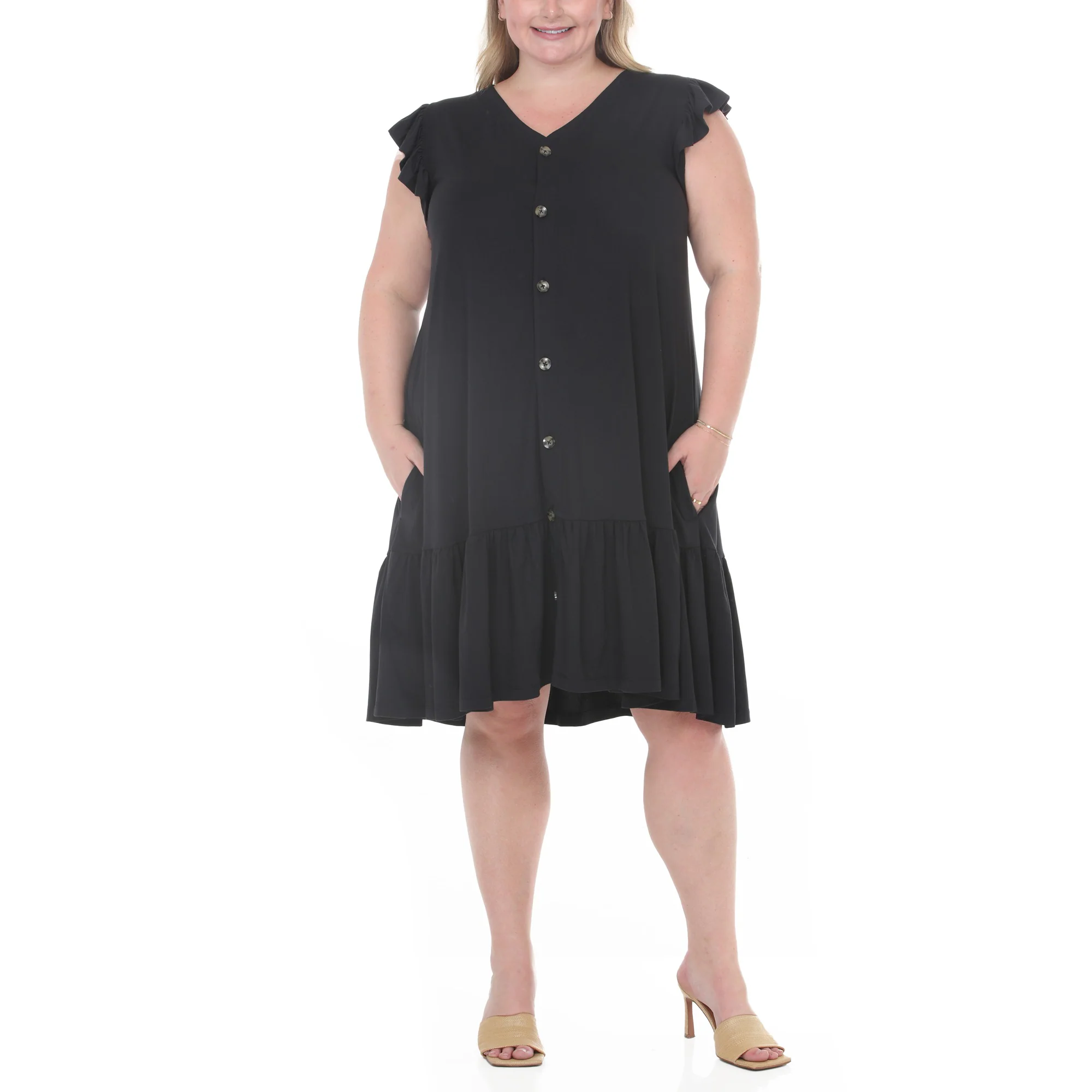 Plus Size Button Front Tiered Swing Dress - Image 10