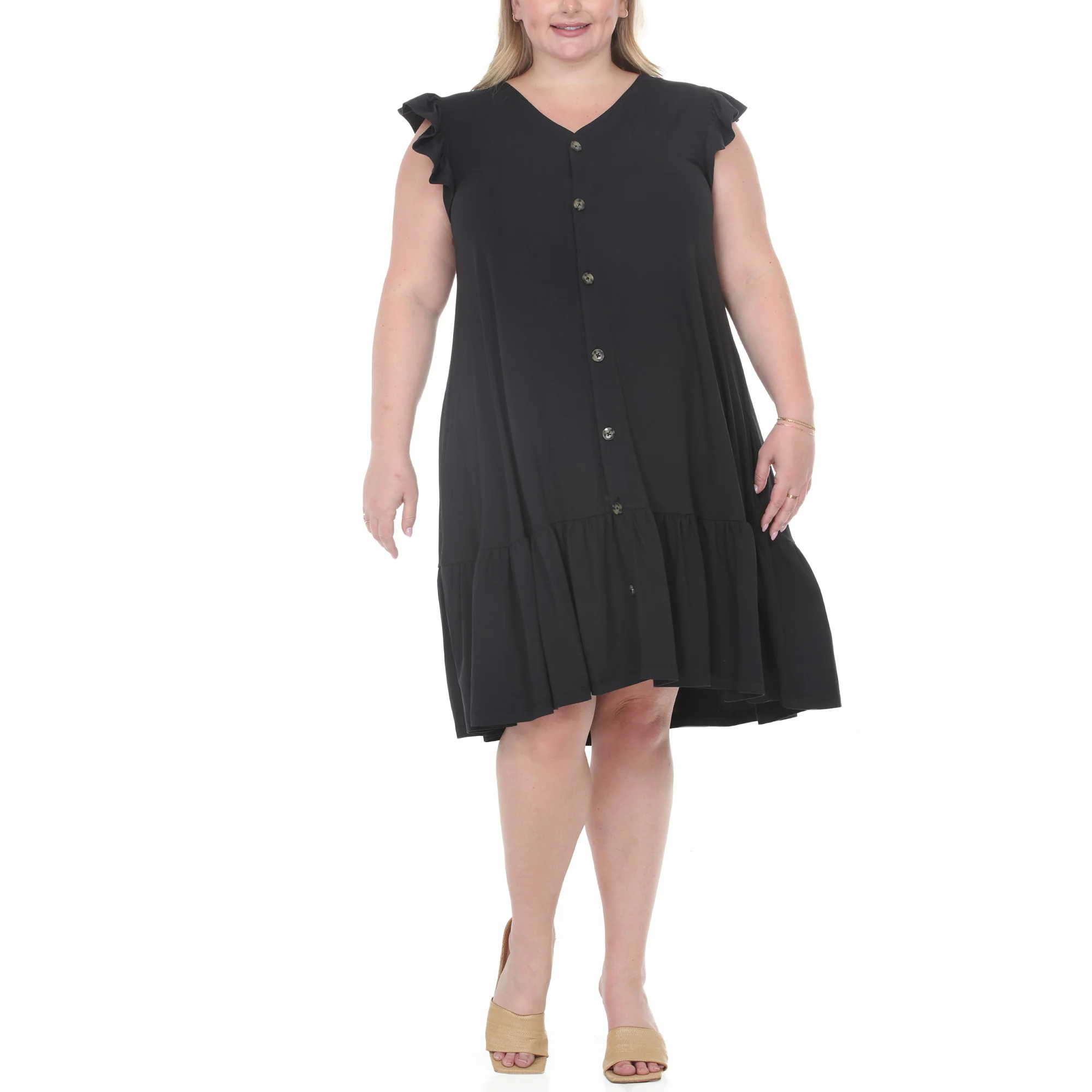Plus Size Button Front Tiered Swing Dress - Image 14