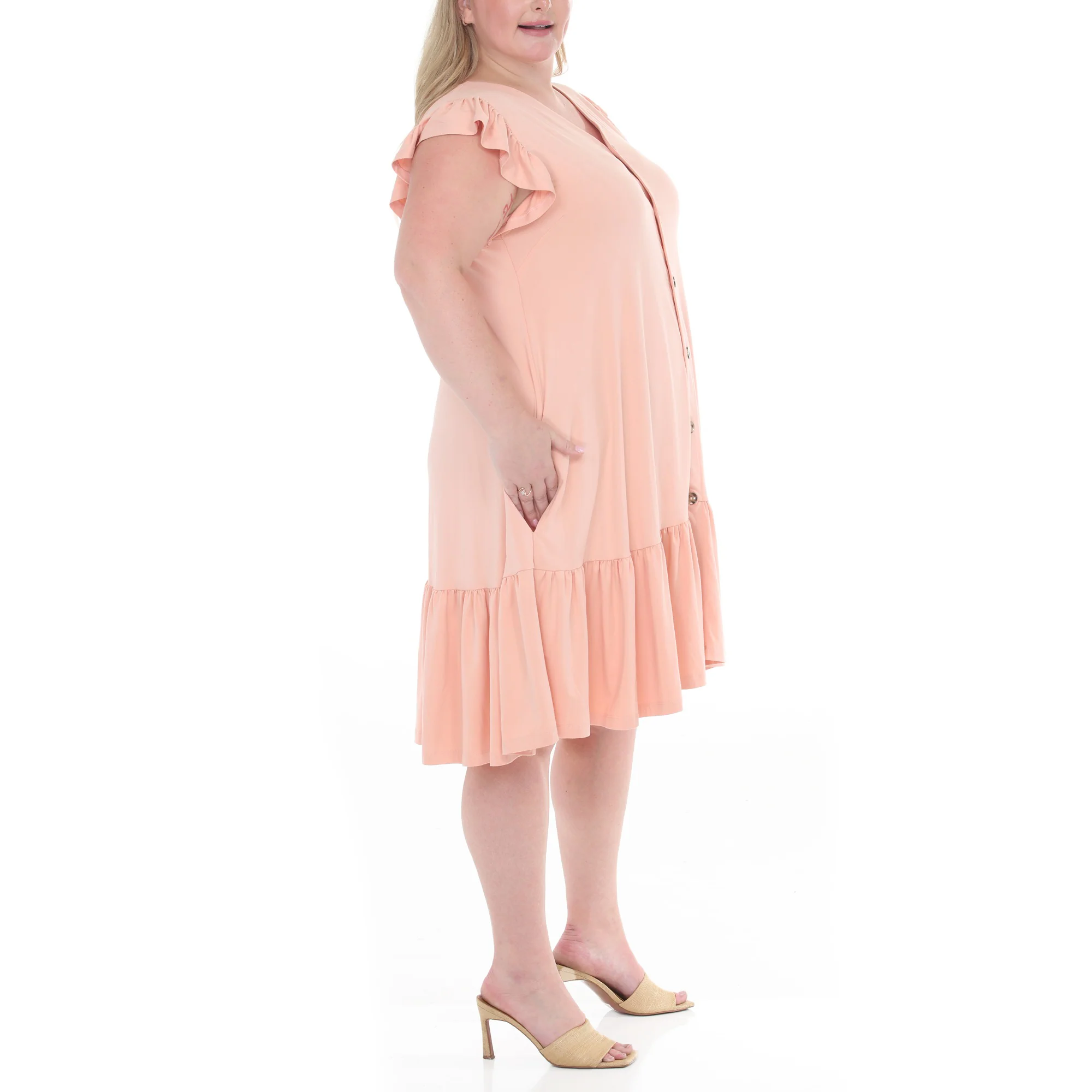 Plus Size Button Front Tiered Swing Dress - Image 16