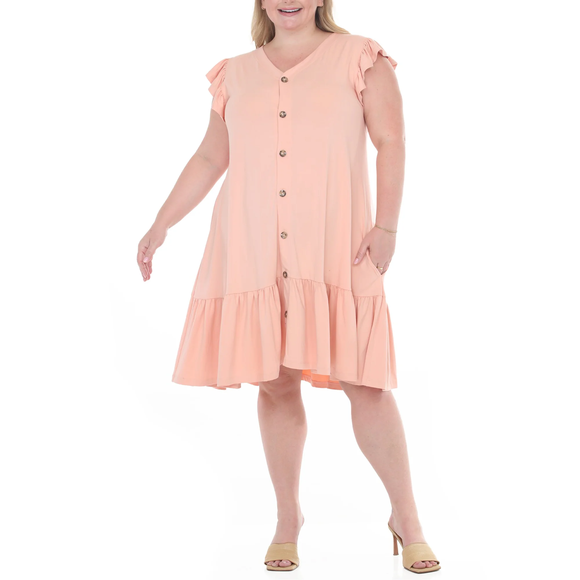 Plus Size Button Front Tiered Swing Dress - Image 19