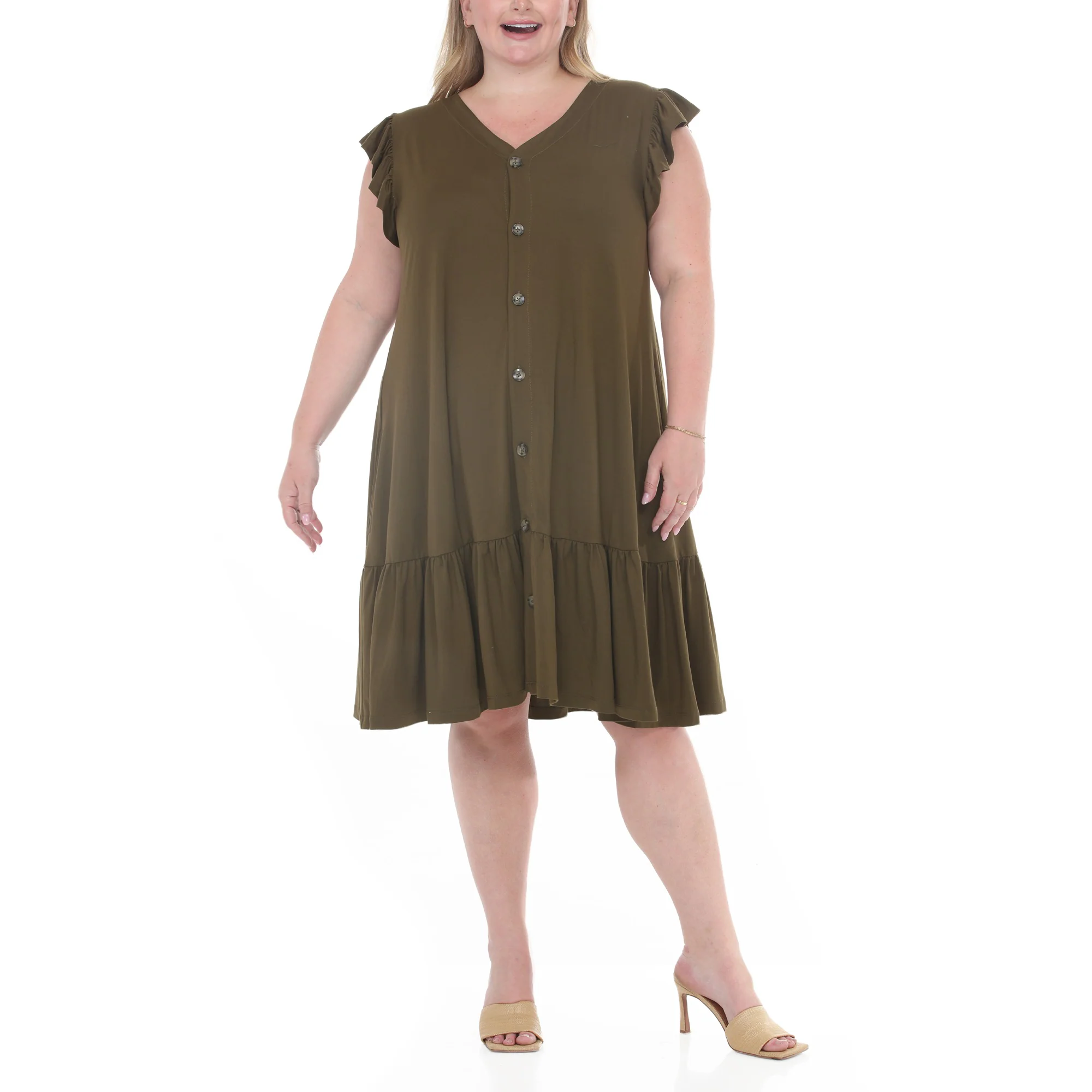 Plus Size Button Front Tiered Swing Dress - Image 20