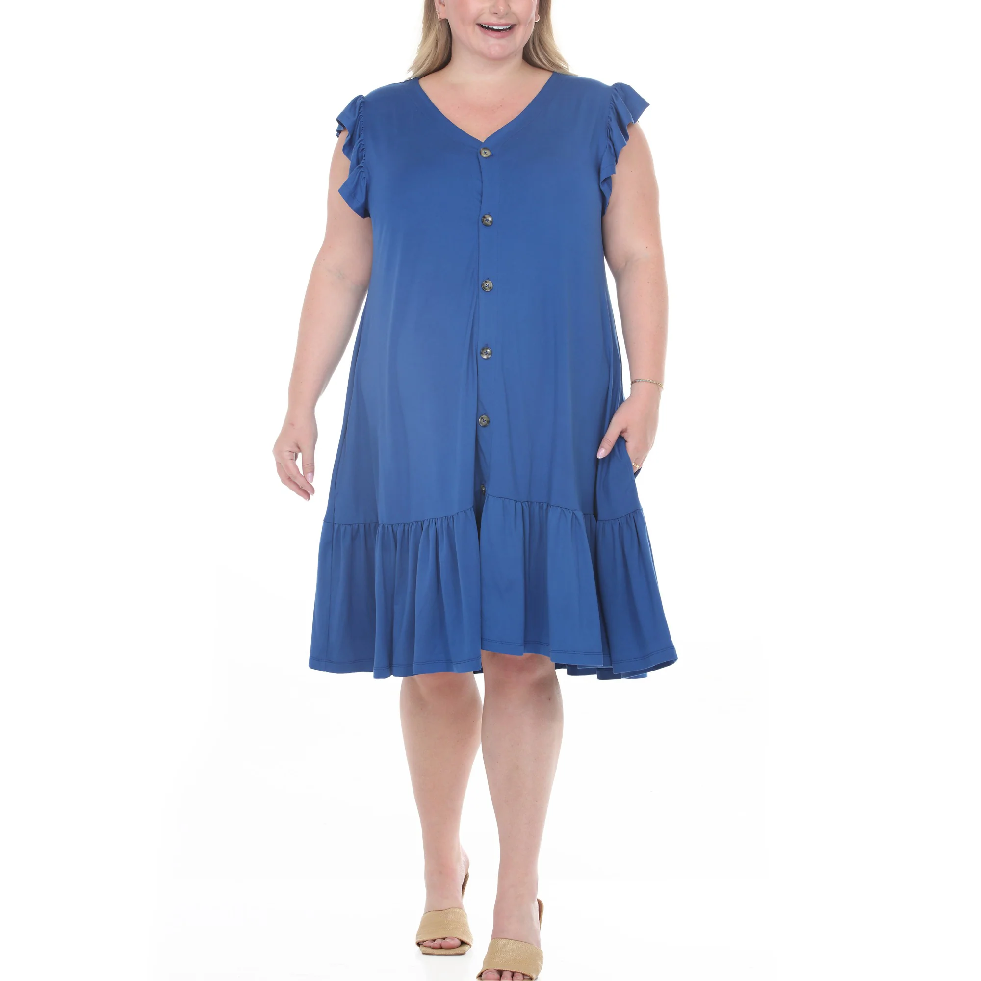 Plus Size Button Front Tiered Swing Dress - Image 5