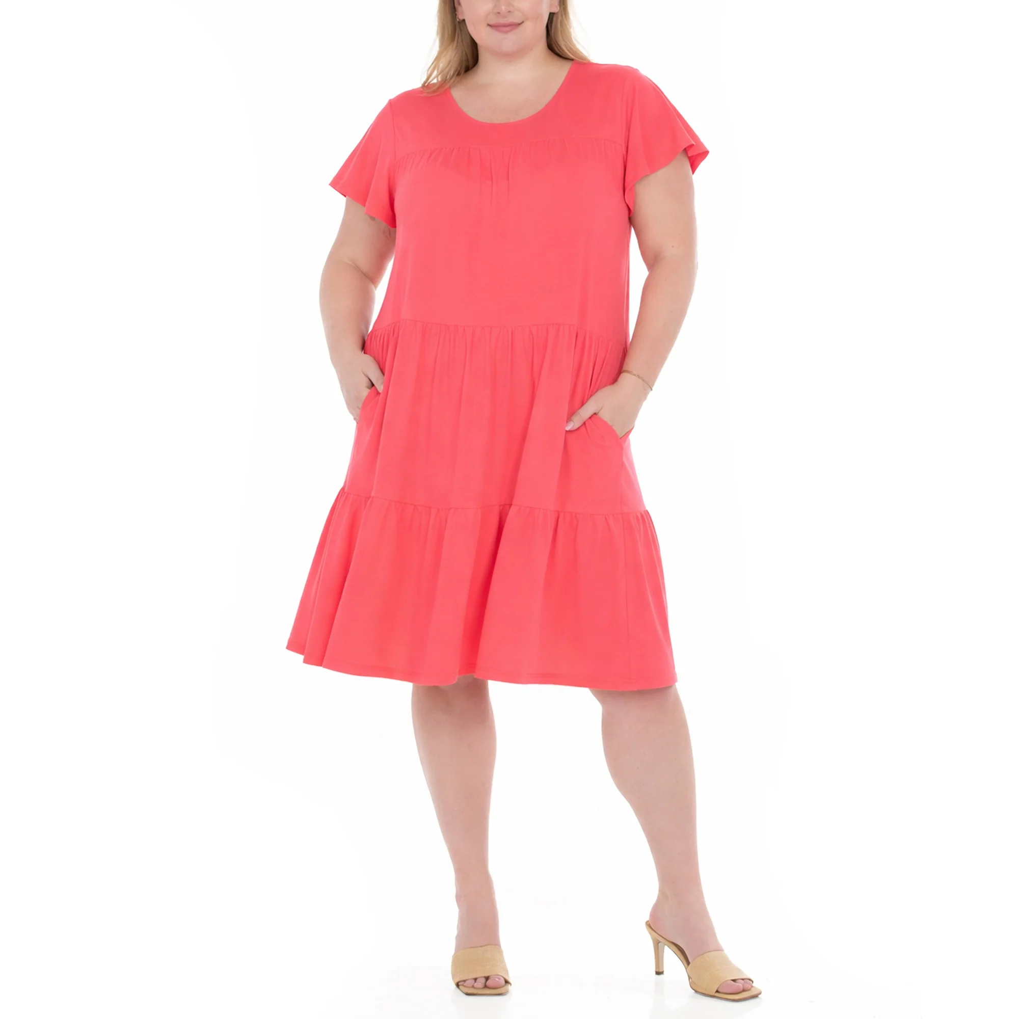 Plus Size Flutter Sleeve Ruffle Tiered Dress - Image 11