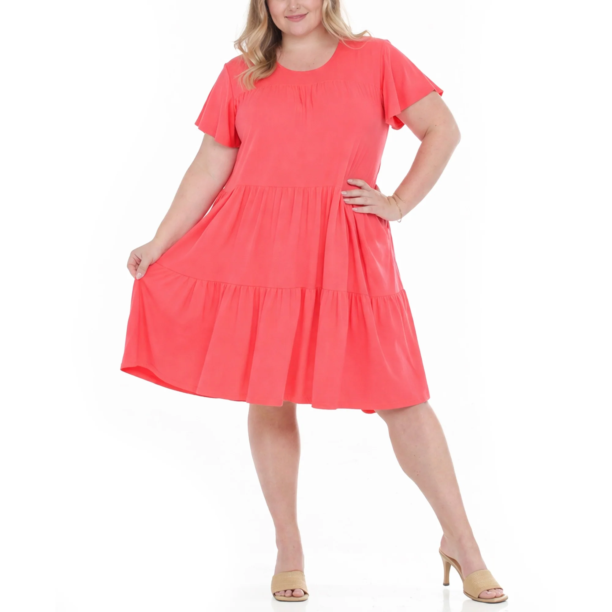 Plus Size Flutter Sleeve Ruffle Tiered Dress - Image 15