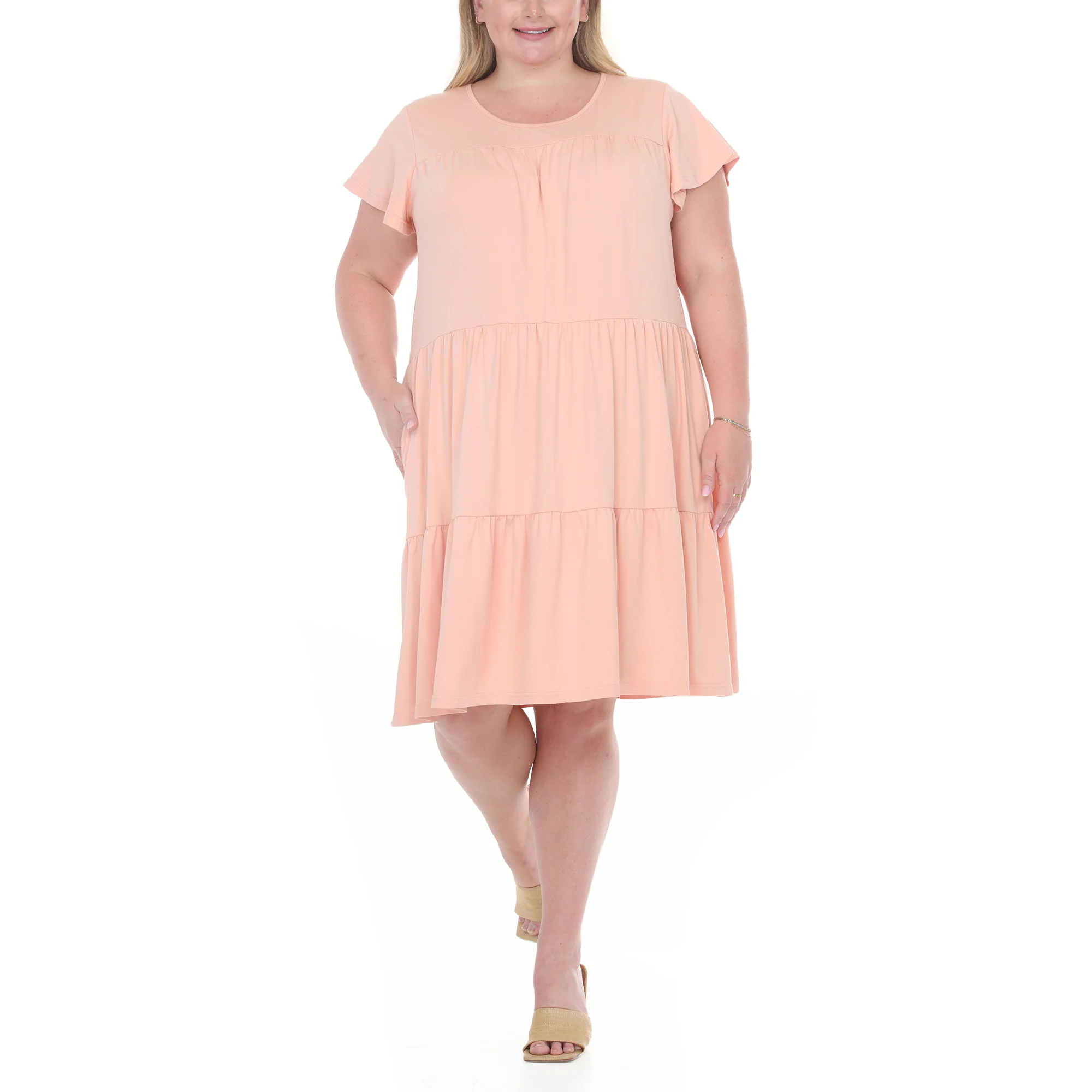 Plus Size Flutter Sleeve Ruffle Tiered Dress - Image 16