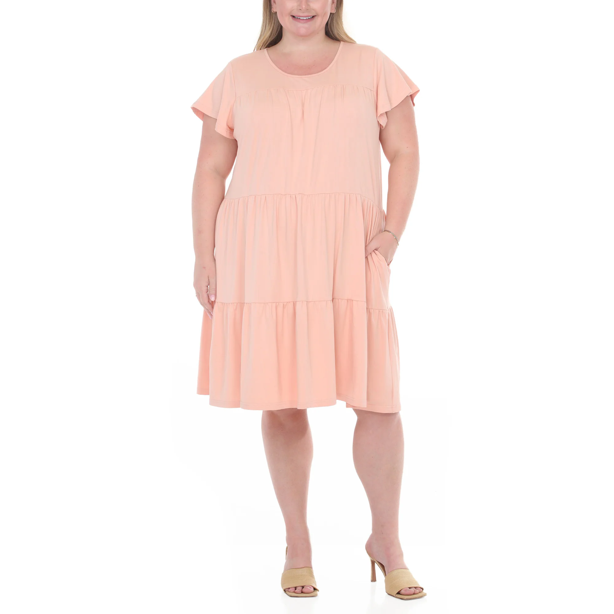 Plus Size Flutter Sleeve Ruffle Tiered Dress - Image 20