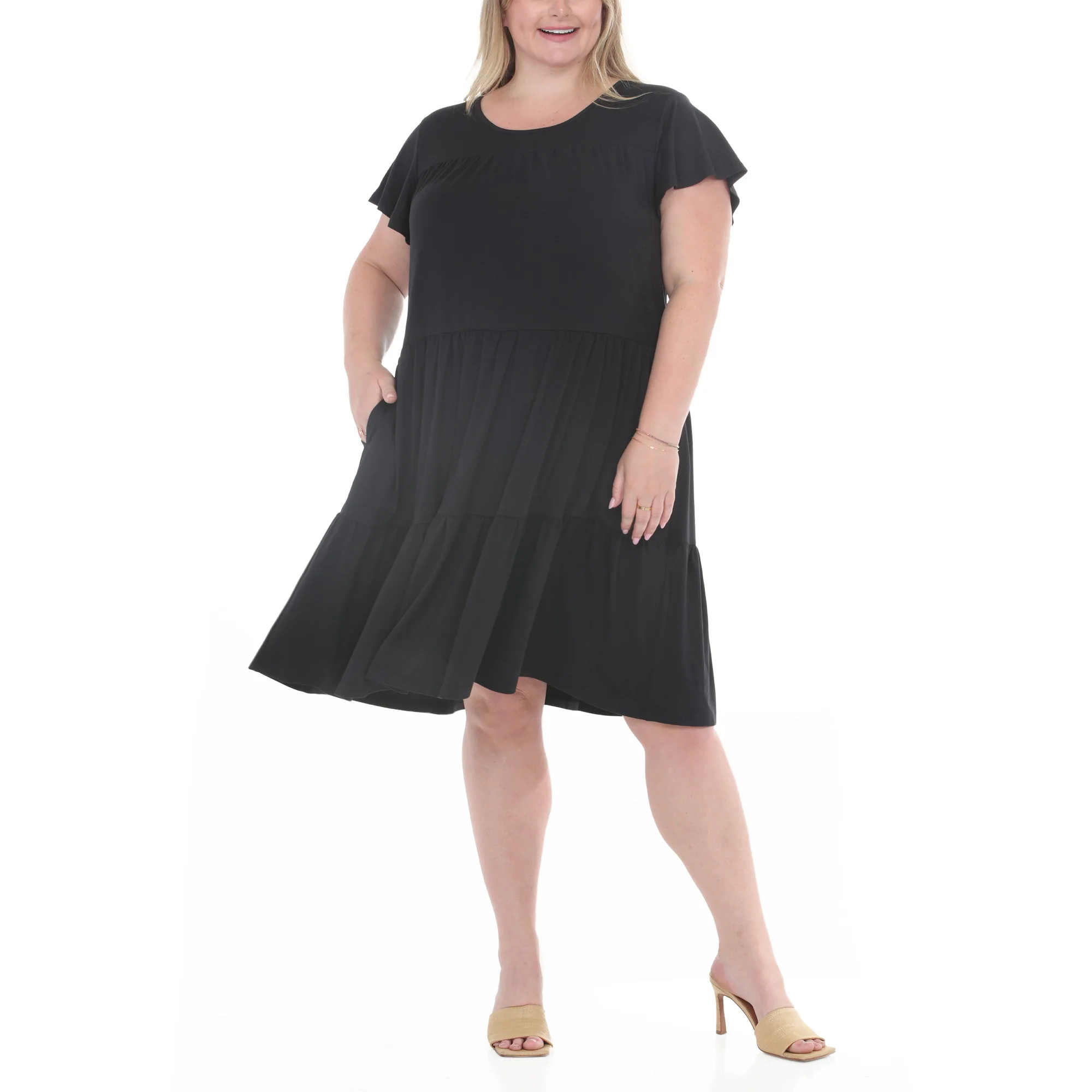 Plus Size Flutter Sleeve Ruffle Tiered Dress - Image 5