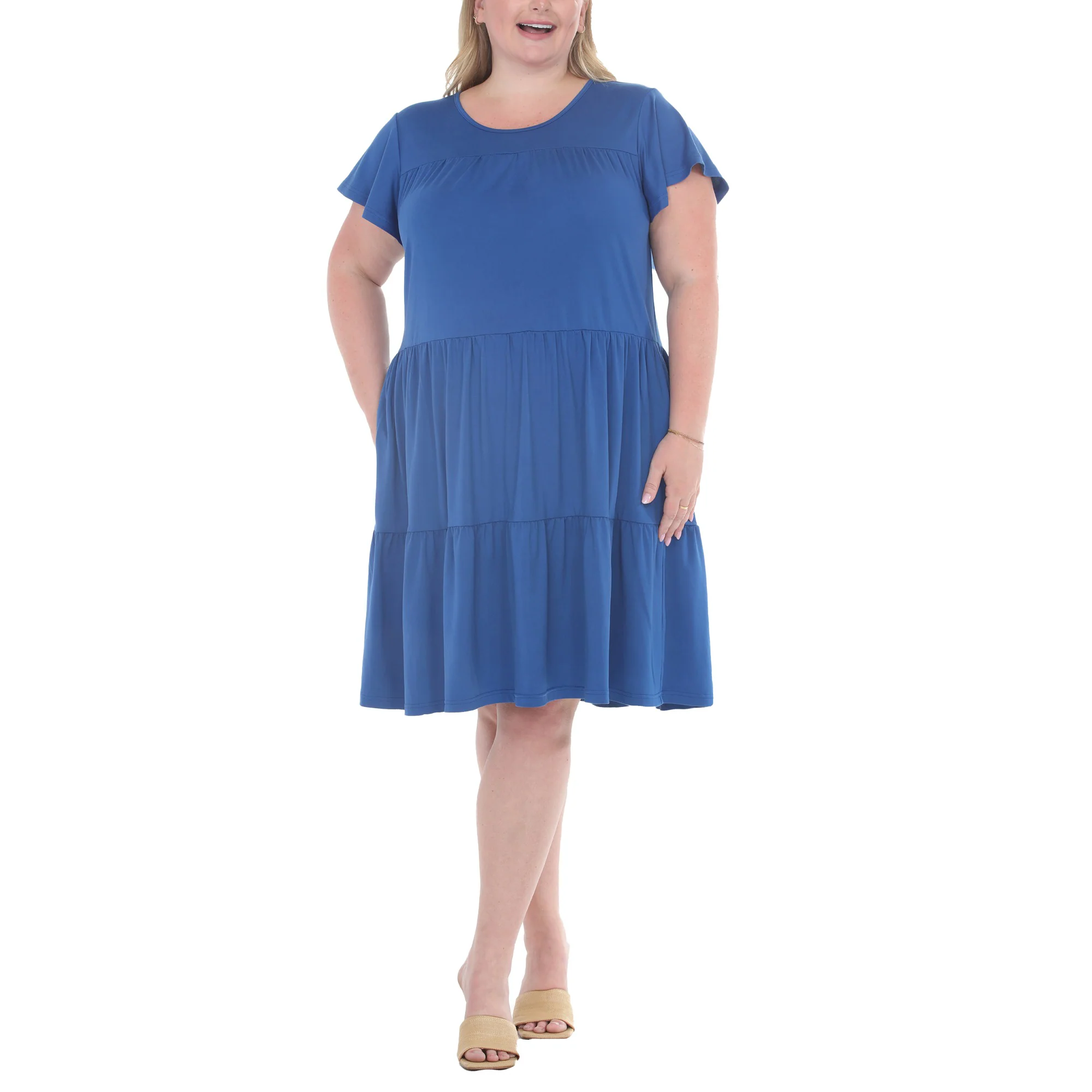 Plus Size Flutter Sleeve Ruffle Tiered Dress - Image 6