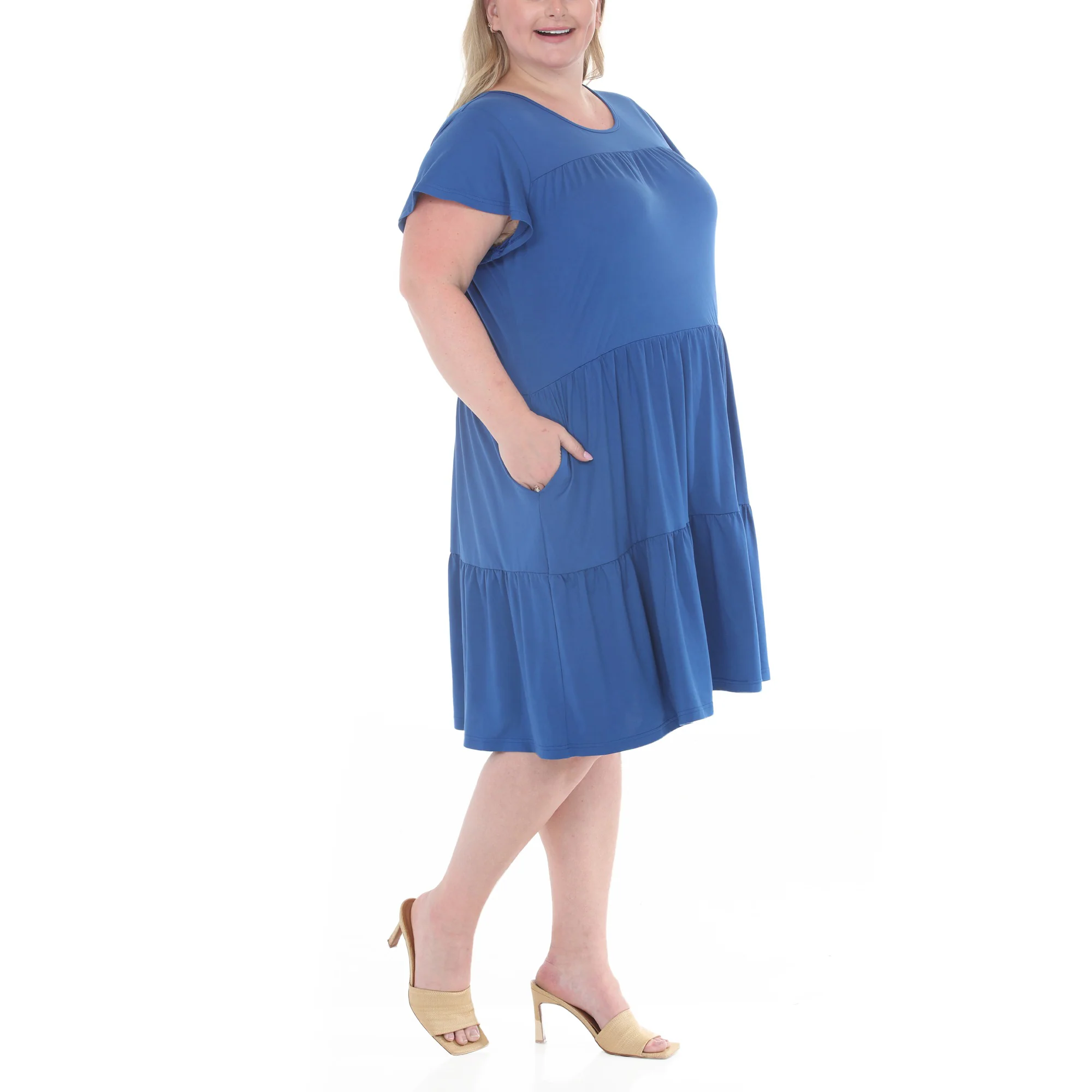Plus Size Flutter Sleeve Ruffle Tiered Dress - Image 7