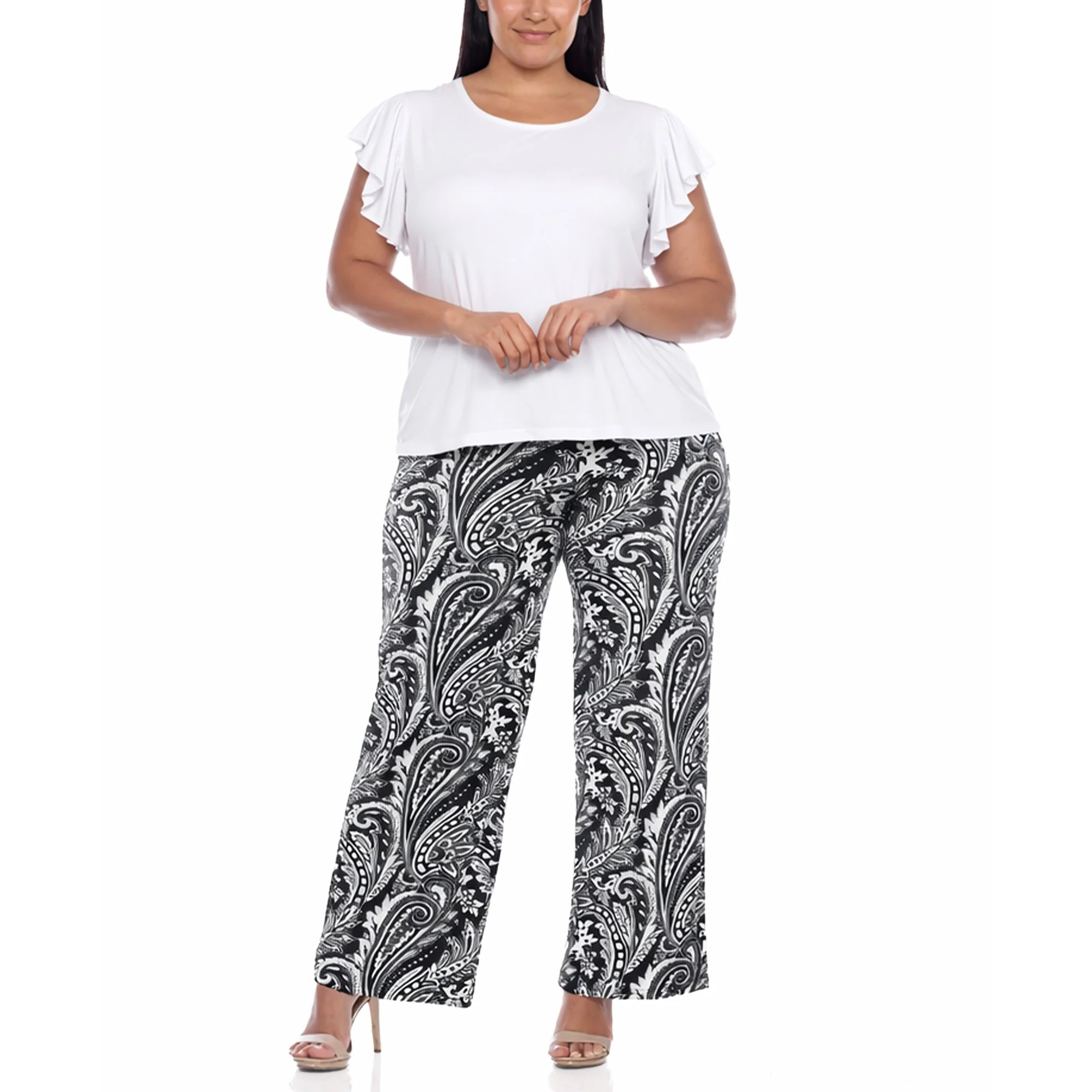 Plus Size Ruffle Sleeve Top & Printed Pant Set - Image 4