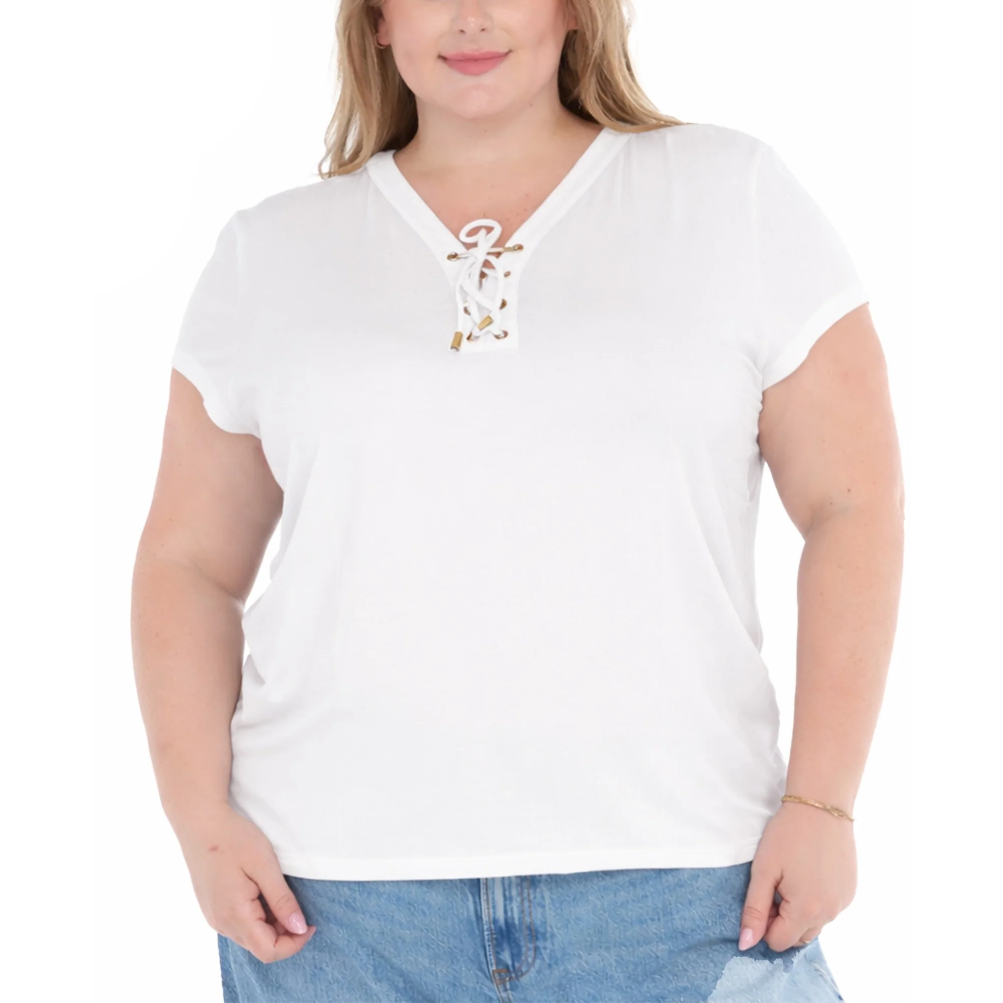 Plus Size V-Neck Front Tie Pullover Top - Image 14