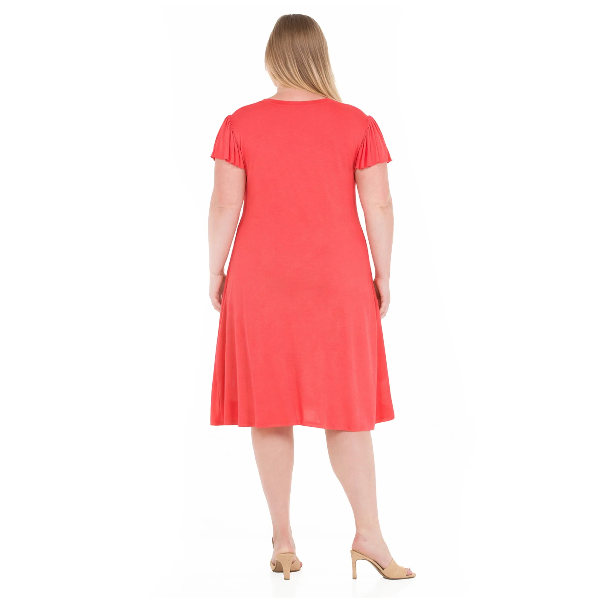 Plus Size V-Neck Tie Front Flutter Sleeve Shift Dres - Image 13