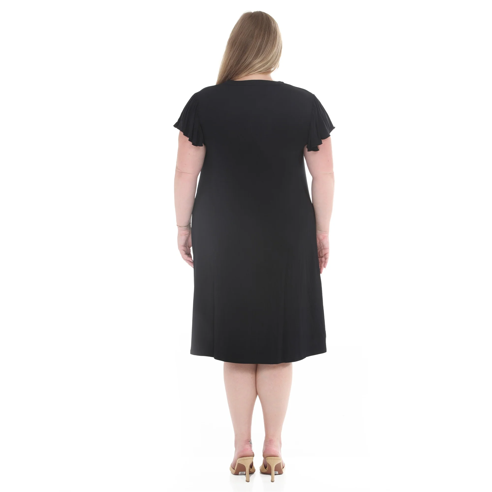 Plus Size V-Neck Tie Front Flutter Sleeve Shift Dres - Image 3