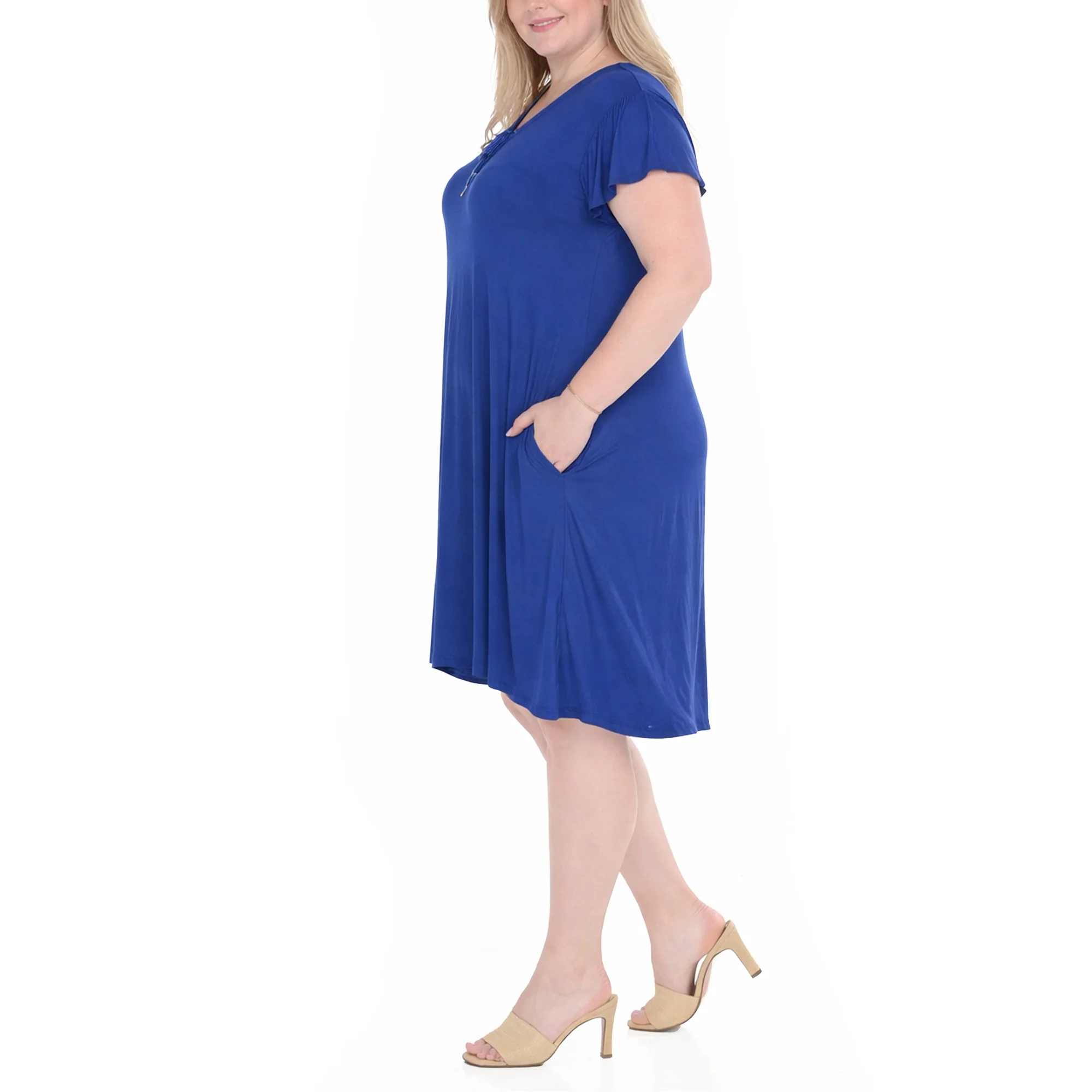 Plus Size V-Neck Tie Front Flutter Sleeve Shift Dres - Image 7