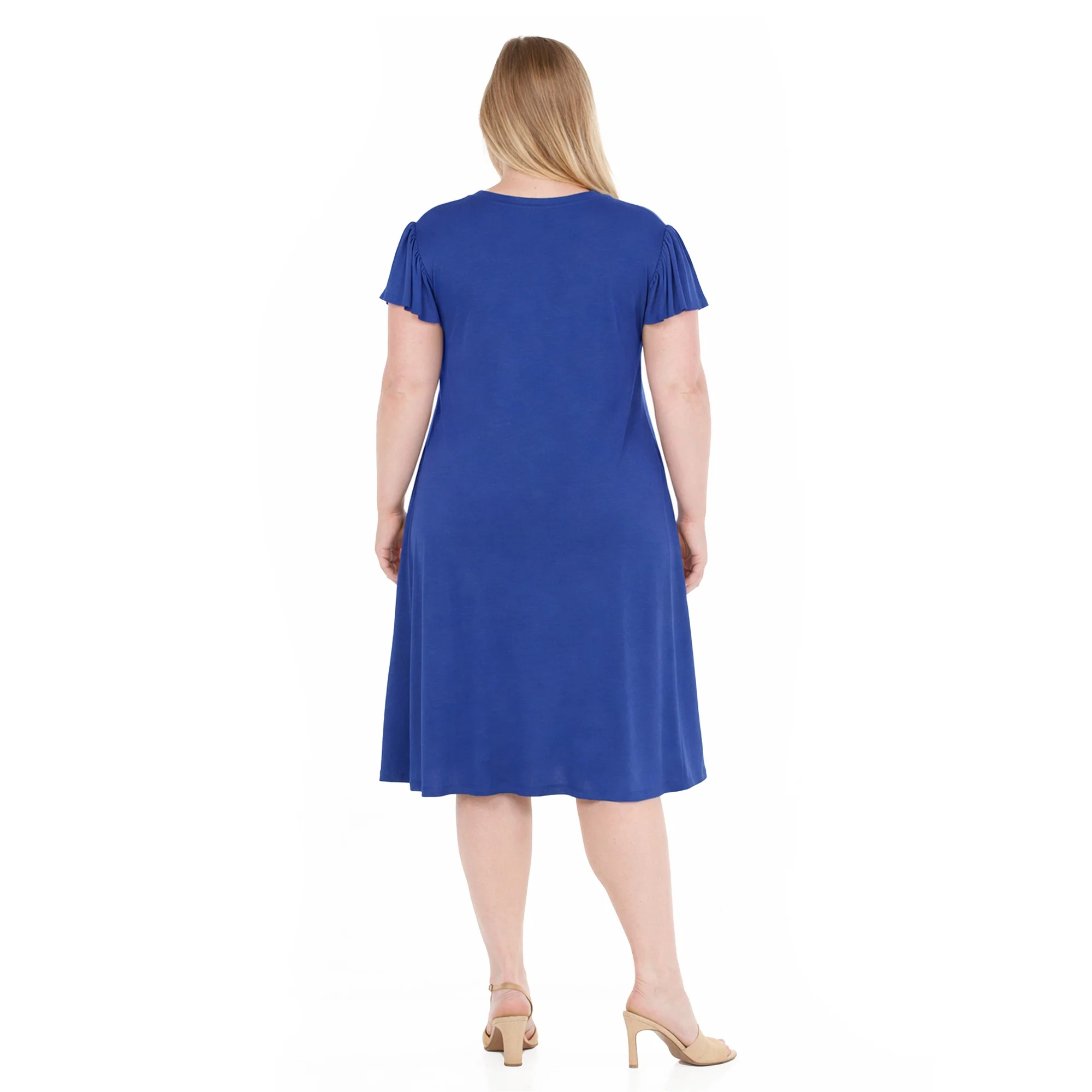 Plus Size V-Neck Tie Front Flutter Sleeve Shift Dres - Image 8