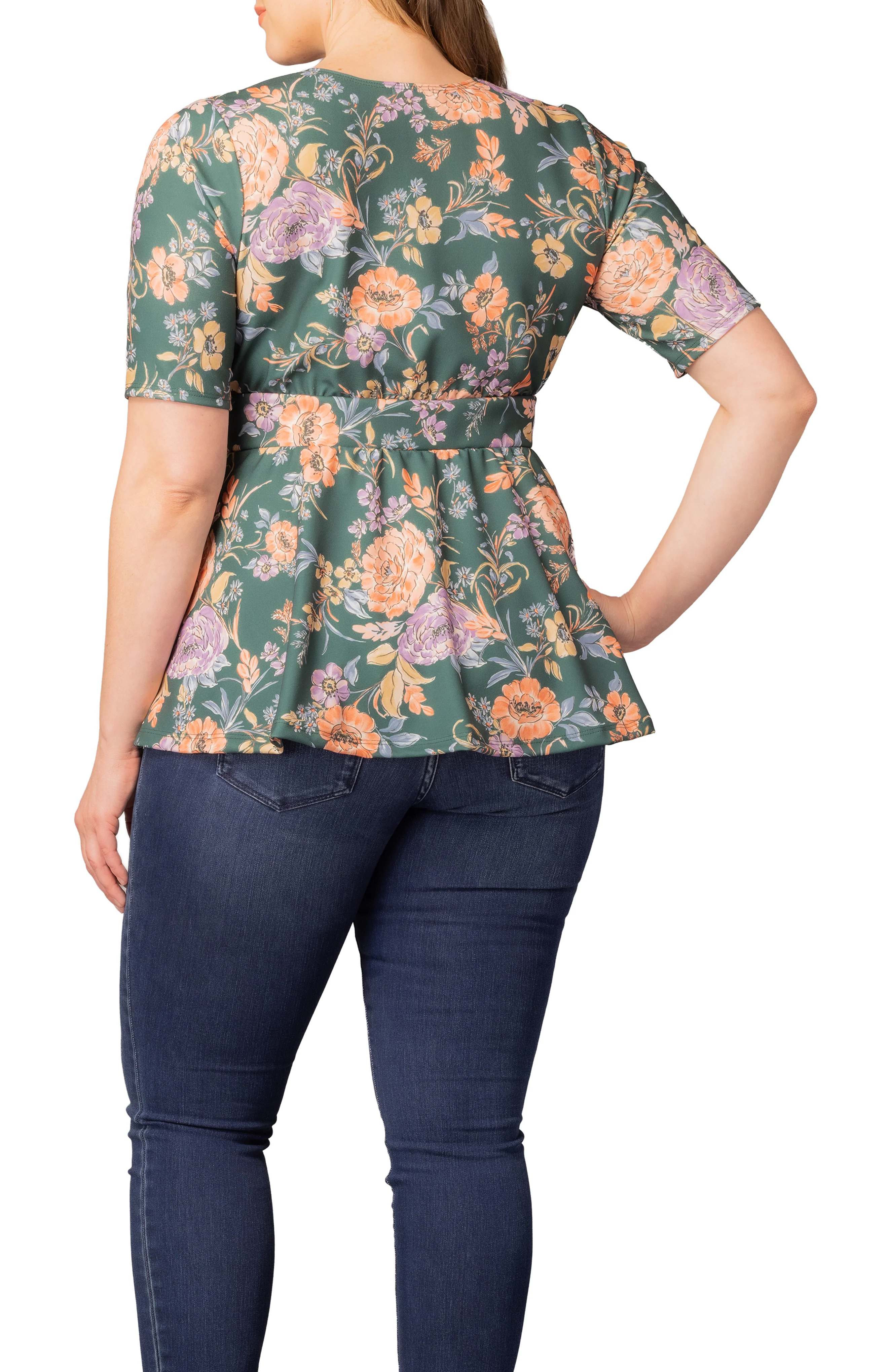 Posh Peplum Top  - Green Garden -  Plus - Image 2