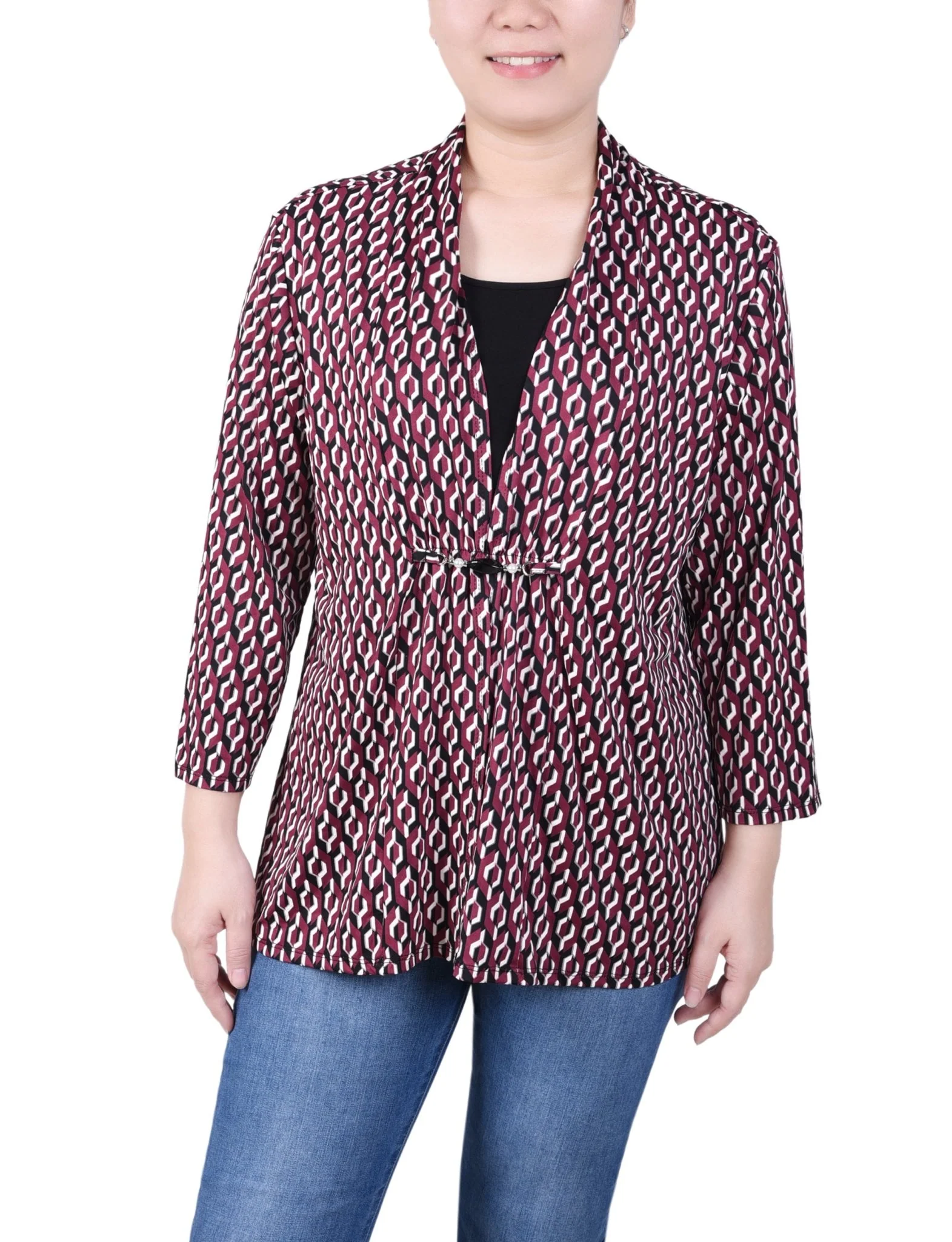 Puff Print 3/4 Sleeve Two-Fer Top - Petite - Image 12