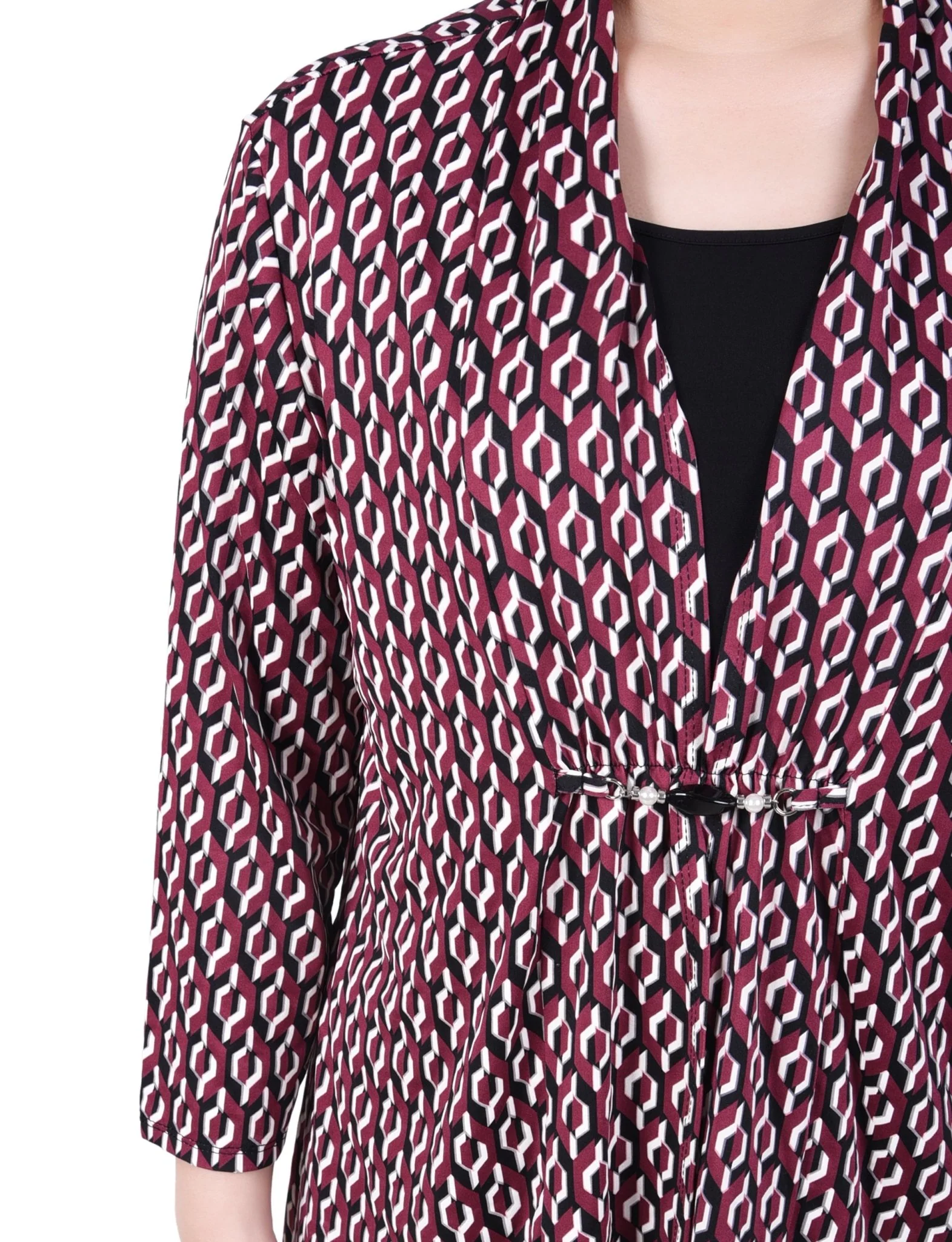 Puff Print 3/4 Sleeve Two-Fer Top - Petite - Image 14
