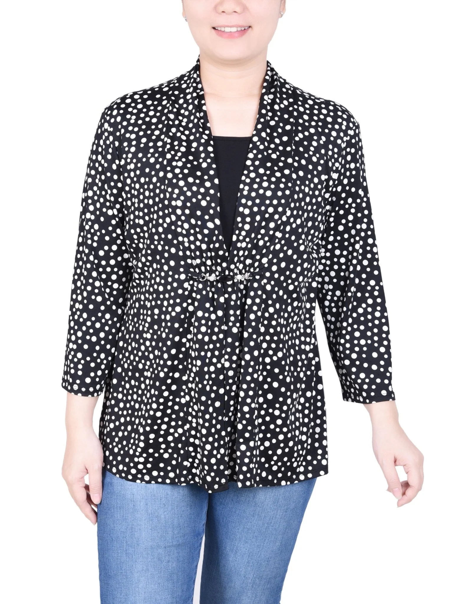 Puff Print 3/4 Sleeve Two-Fer Top - Petite - Image 16