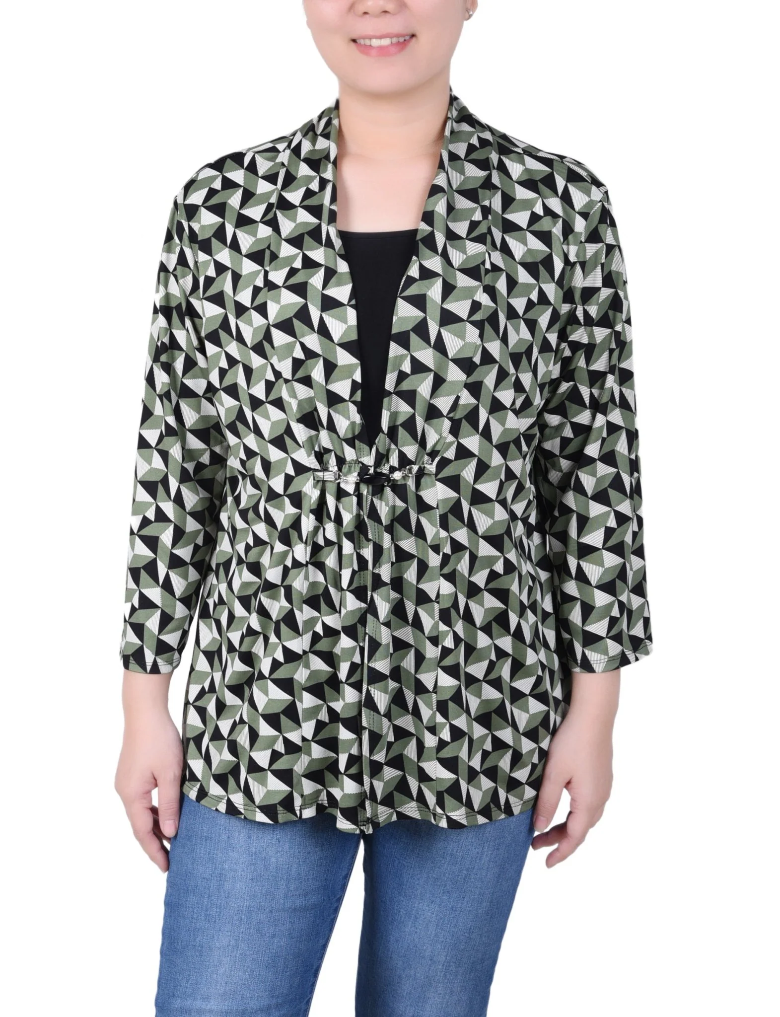 Puff Print 3/4 Sleeve Two-Fer Top - Petite - Image 25