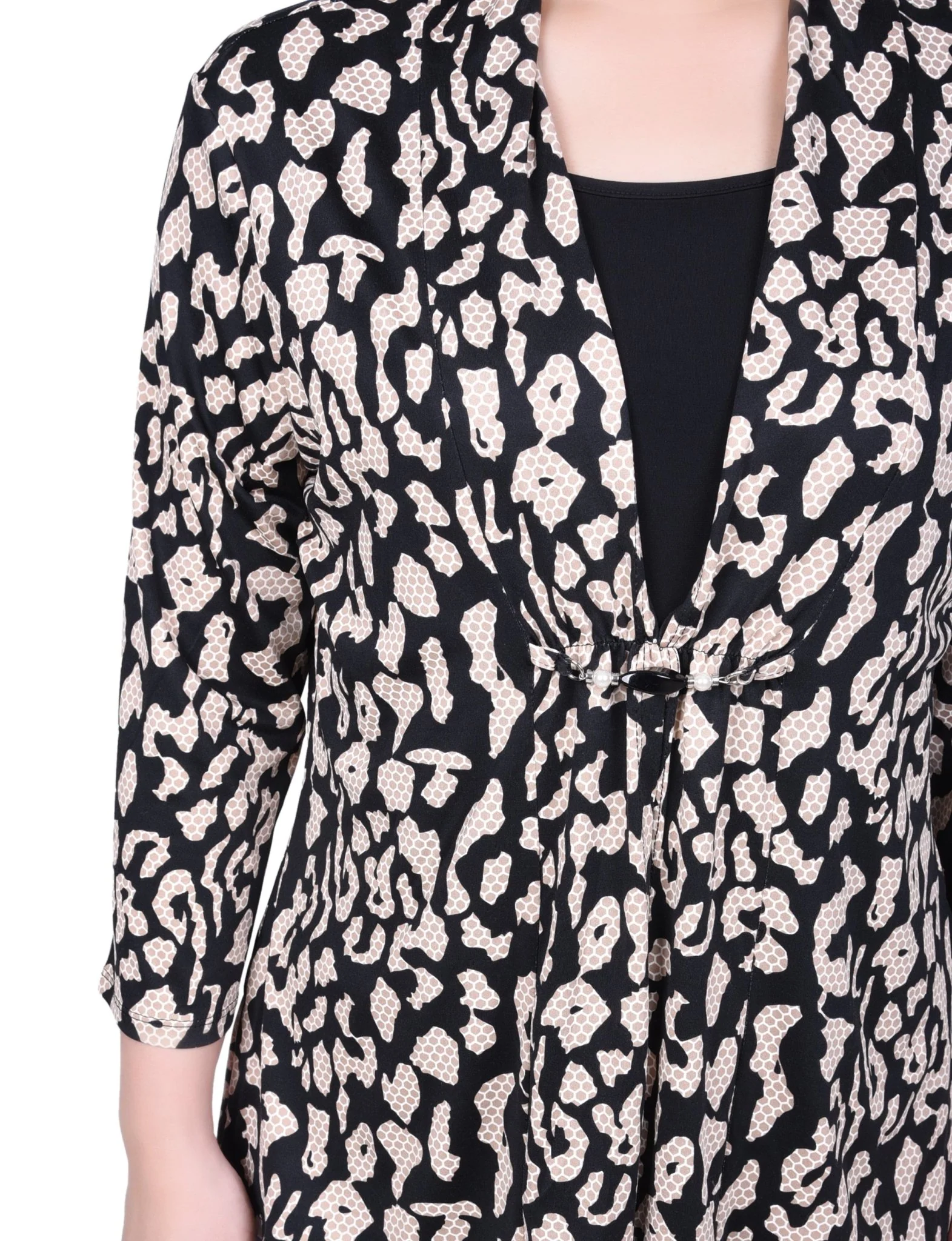 Puff Print 3/4 Sleeve Two-Fer Top - Petite - Image 3