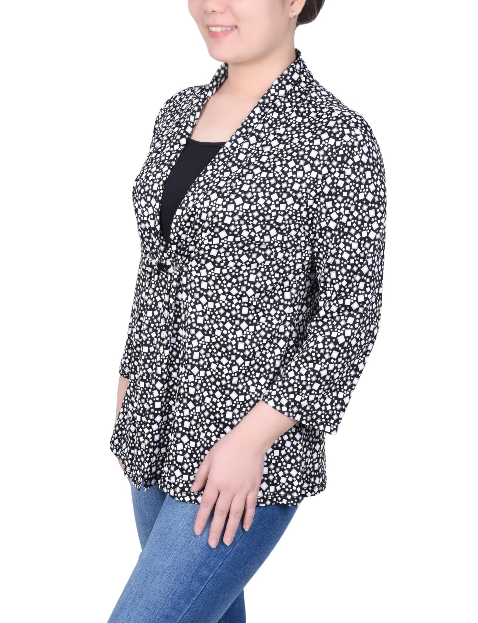 Puff Print 3/4 Sleeve Two-Fer Top - Petite - Image 5