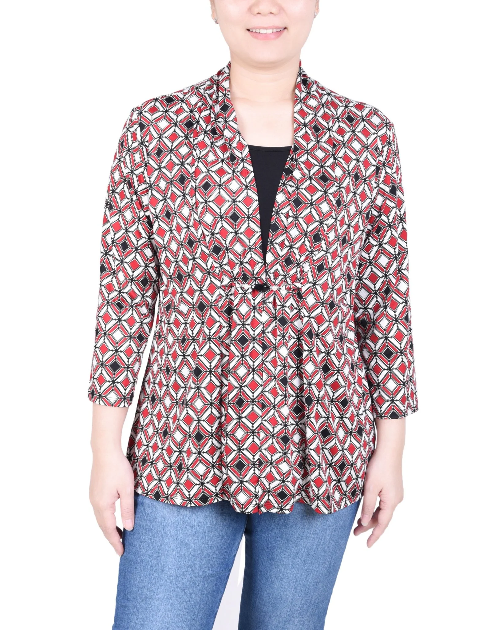 Puff Print 3/4 Sleeve Two-Fer Top - Petite - Image 8
