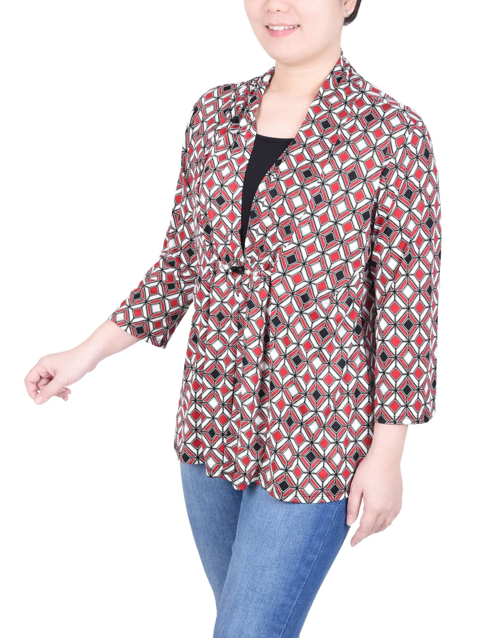 Puff Print 3/4 Sleeve Two-Fer Top - Petite - Image 9