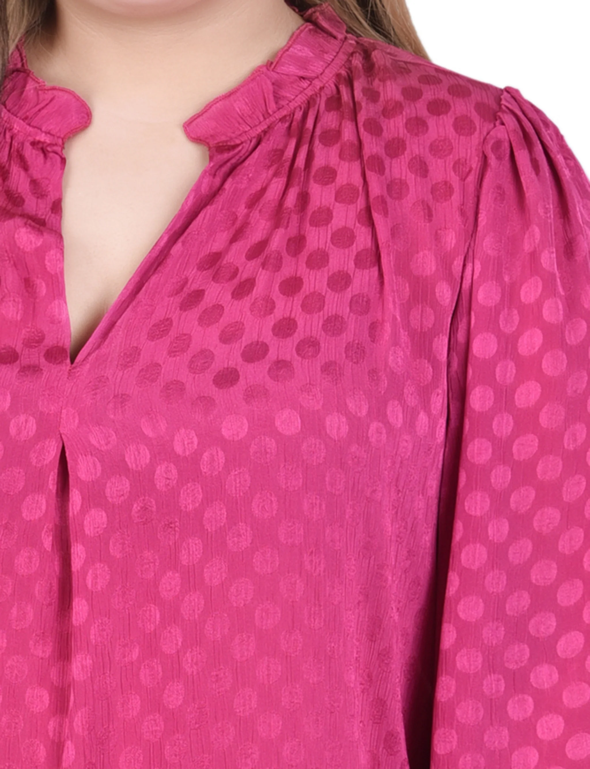 Purple Long Sleeve Smocked Cuff Blouse - Plus Size - Image 3