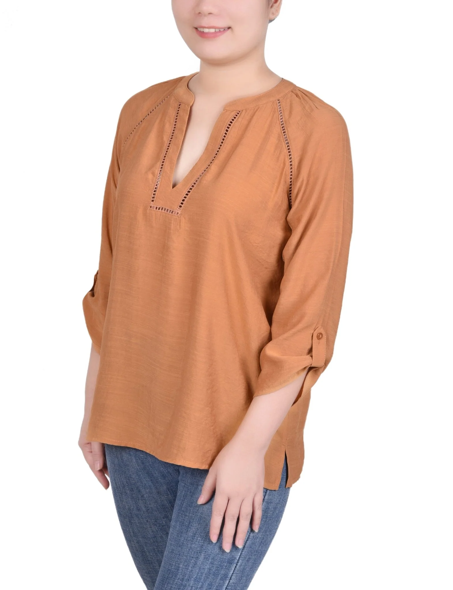 Raglan Sleeve Split Neck Blouse - Petite - Image 2