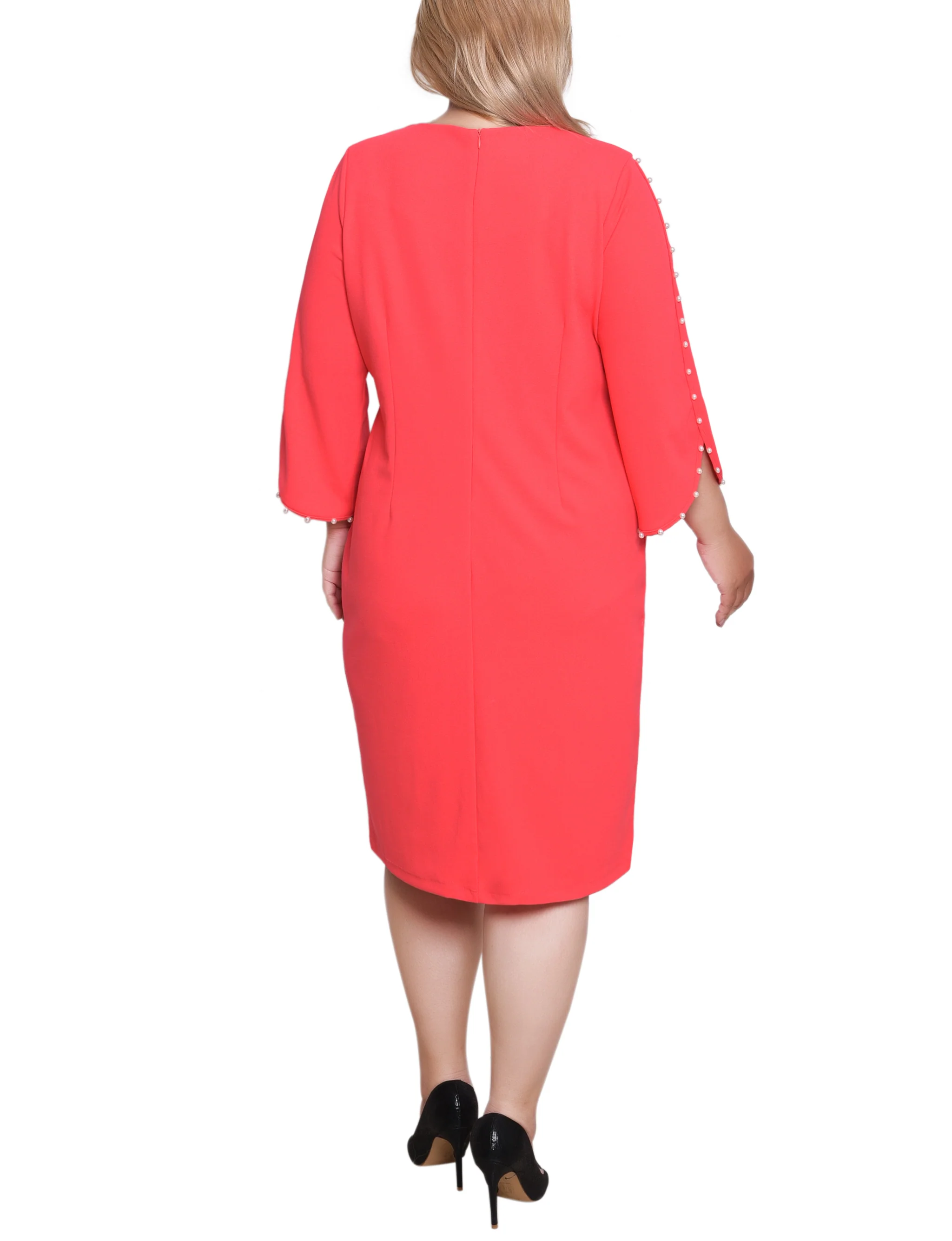 Raspberry 3/4 Pearl-Detail Petal Sleeve Dress - Plus - Image 4