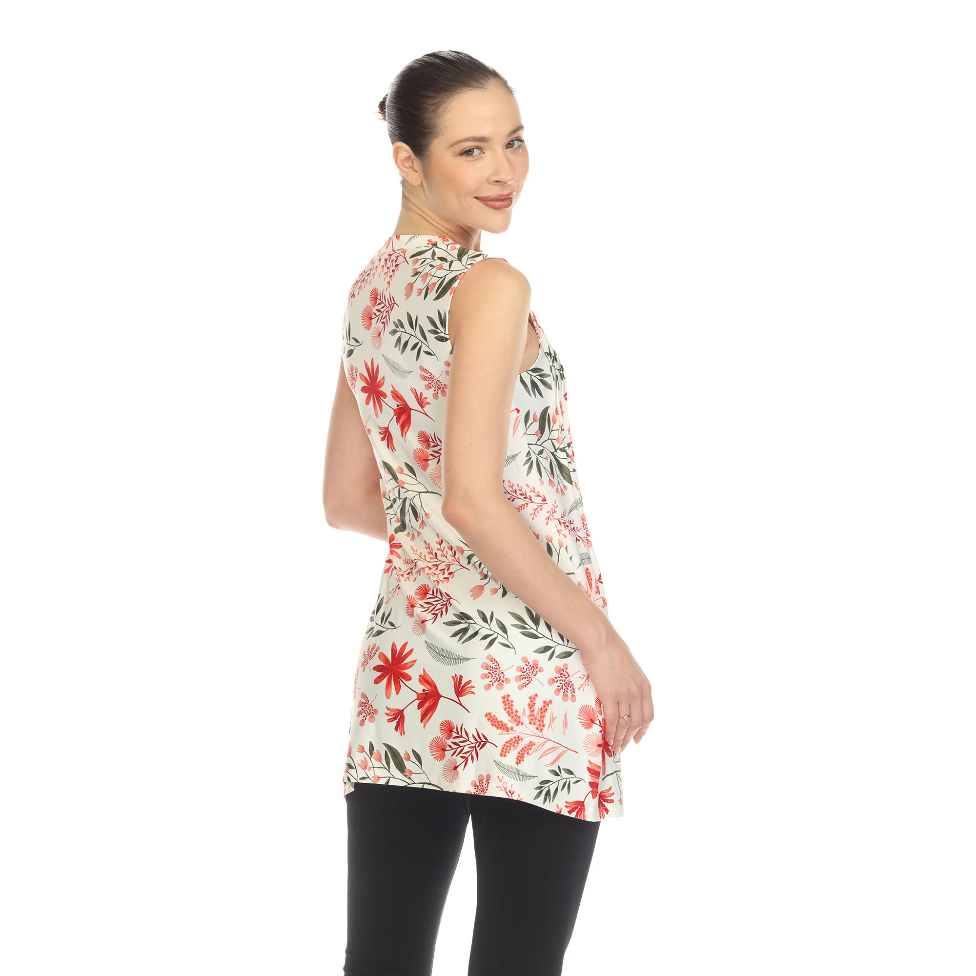 Red Floral Sleeveless Tunic Top - Image 3