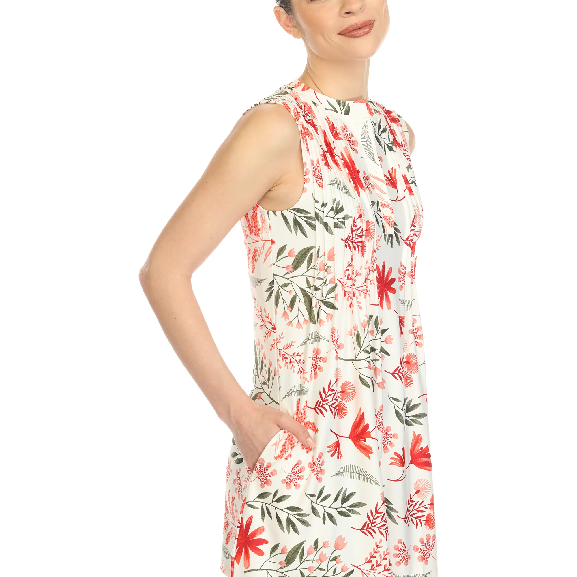 Red Floral Sleeveless Tunic Top - Image 4