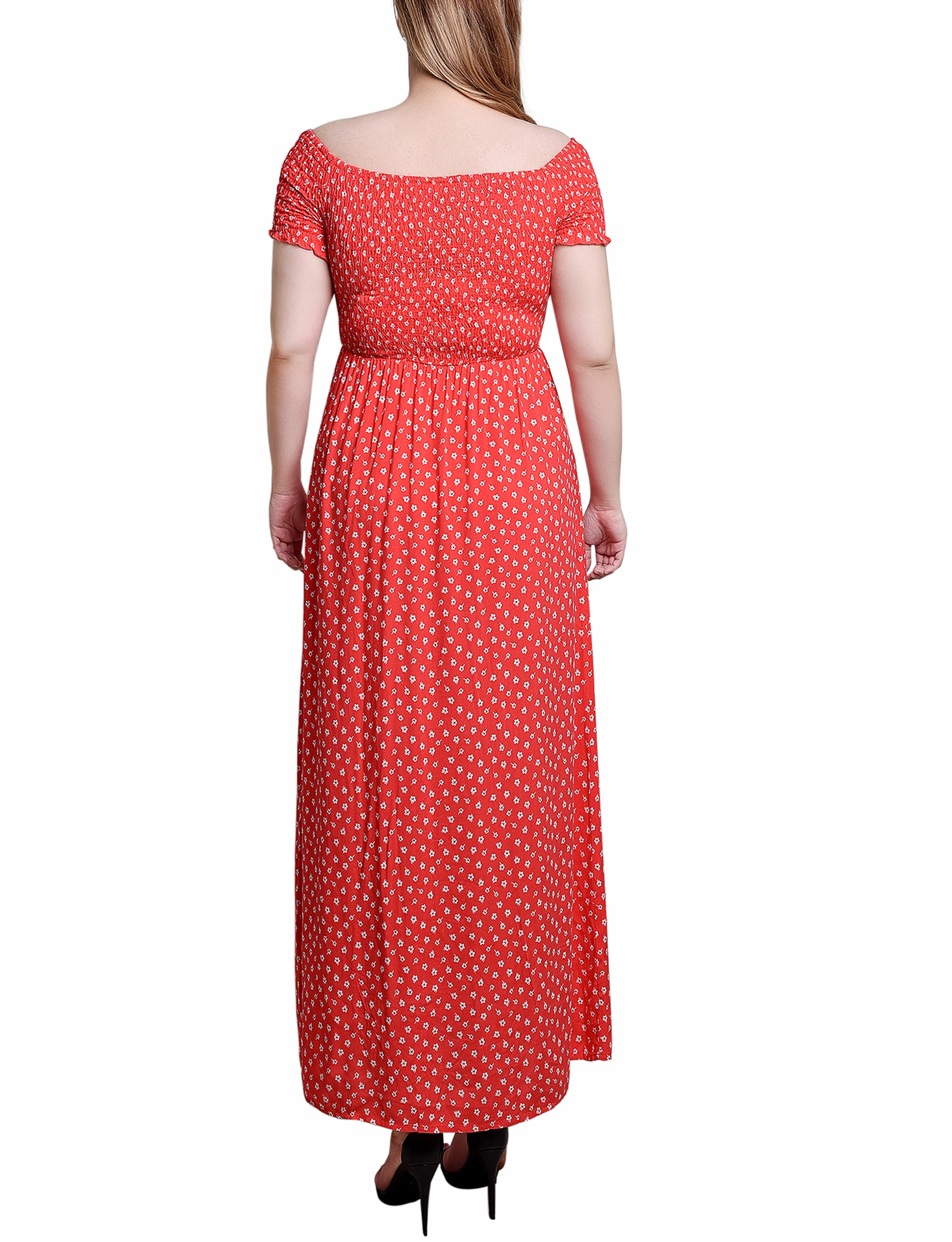 Red Floral Smocked Bodice Maxi Dress - Image 3