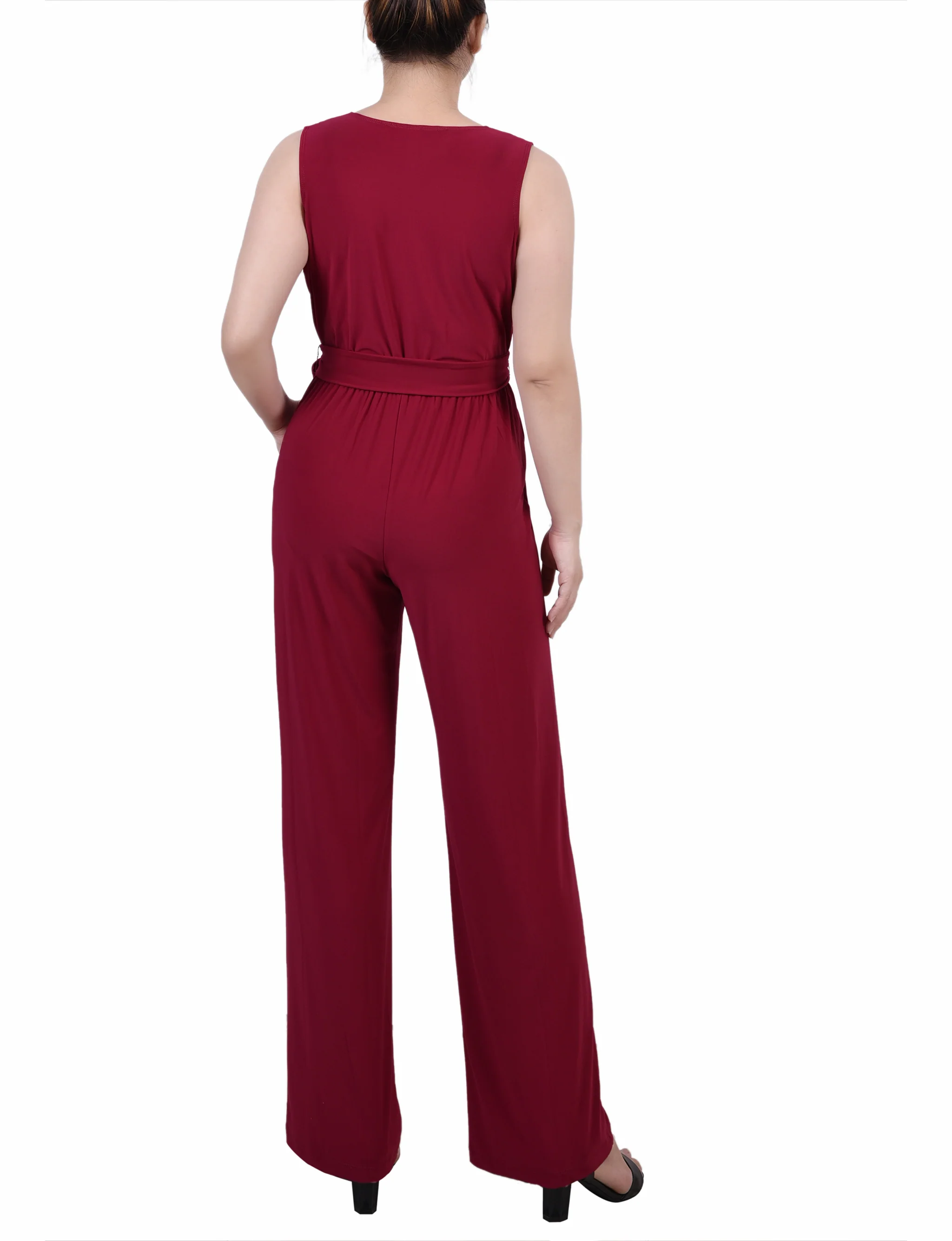 Red Sleeveless Belted Jumpsuit - Petite - Image 4