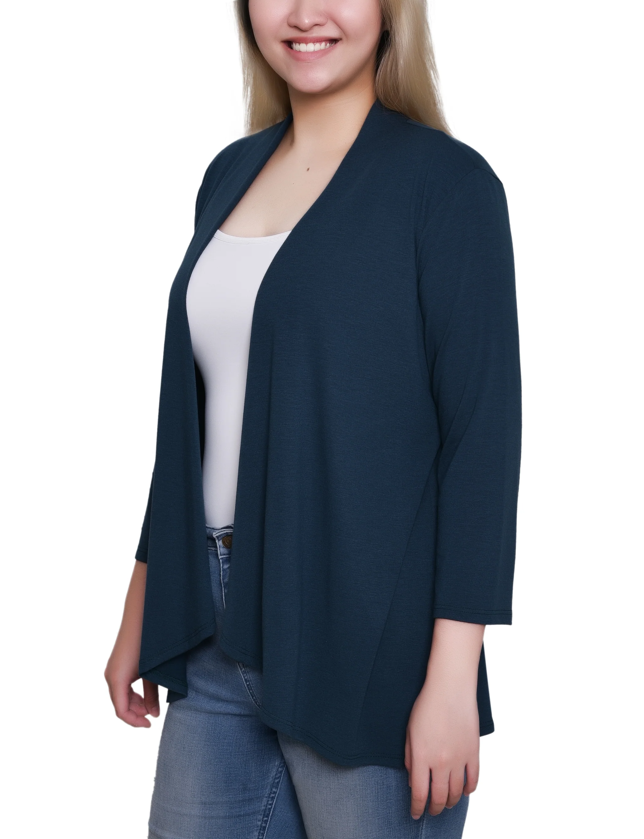 Reflecting Pond Solid 3/4 Sleeve Cardigan - Image 2