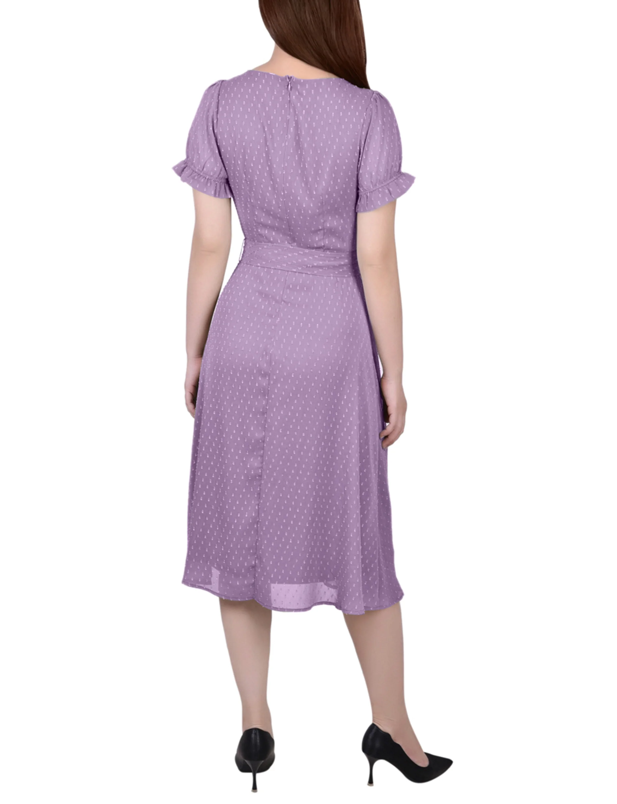 Regal Orchid Short Sleeve Belted Swiss Dot Dress - Image 3