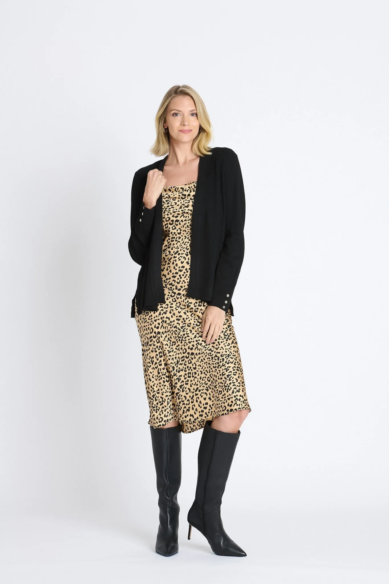 Rib Stitch Open Cardigan Sweater, Black - Image 4